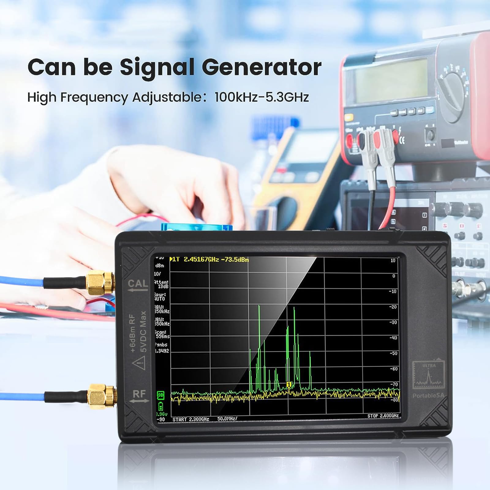 Analizador Espectro Audio, Analizador Espectro Portátil LED, Salida Máxima: Armónico 800 MHz, Onda Cuadrada 4,4 GHz/Nivel Calibración: 5,3 GHz/Nivel Salida: -104 DBm a -16 DBm, para Sala Estar