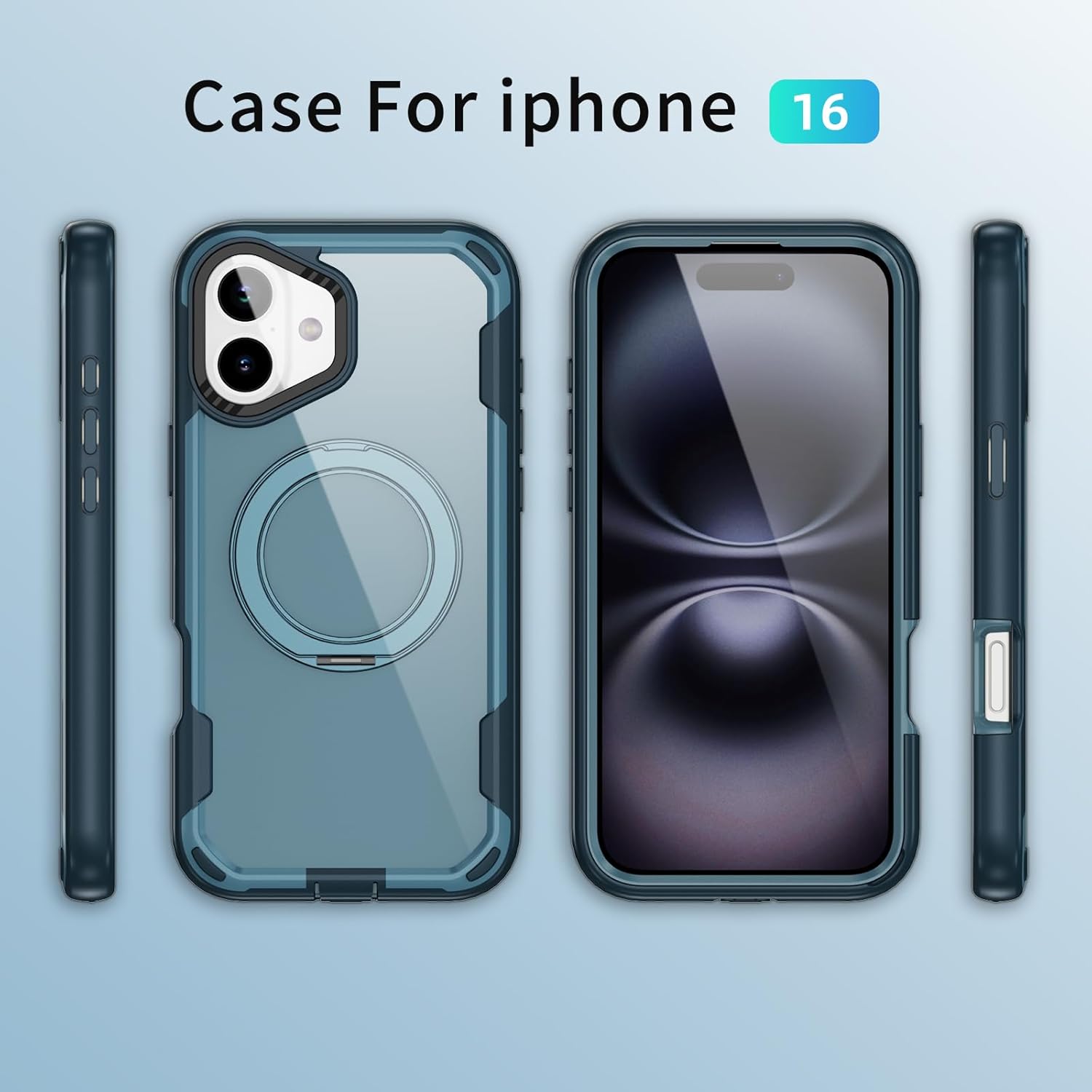 Magnetic for iPhone 16 Case with 360 Rotatable Stand, 2-Layer Rugged Heavy Duty for iPhone 16 Protective Case, Military Grade Protection Women Men Phone Case for iPhone 16, Sapphire Blue - Image 4