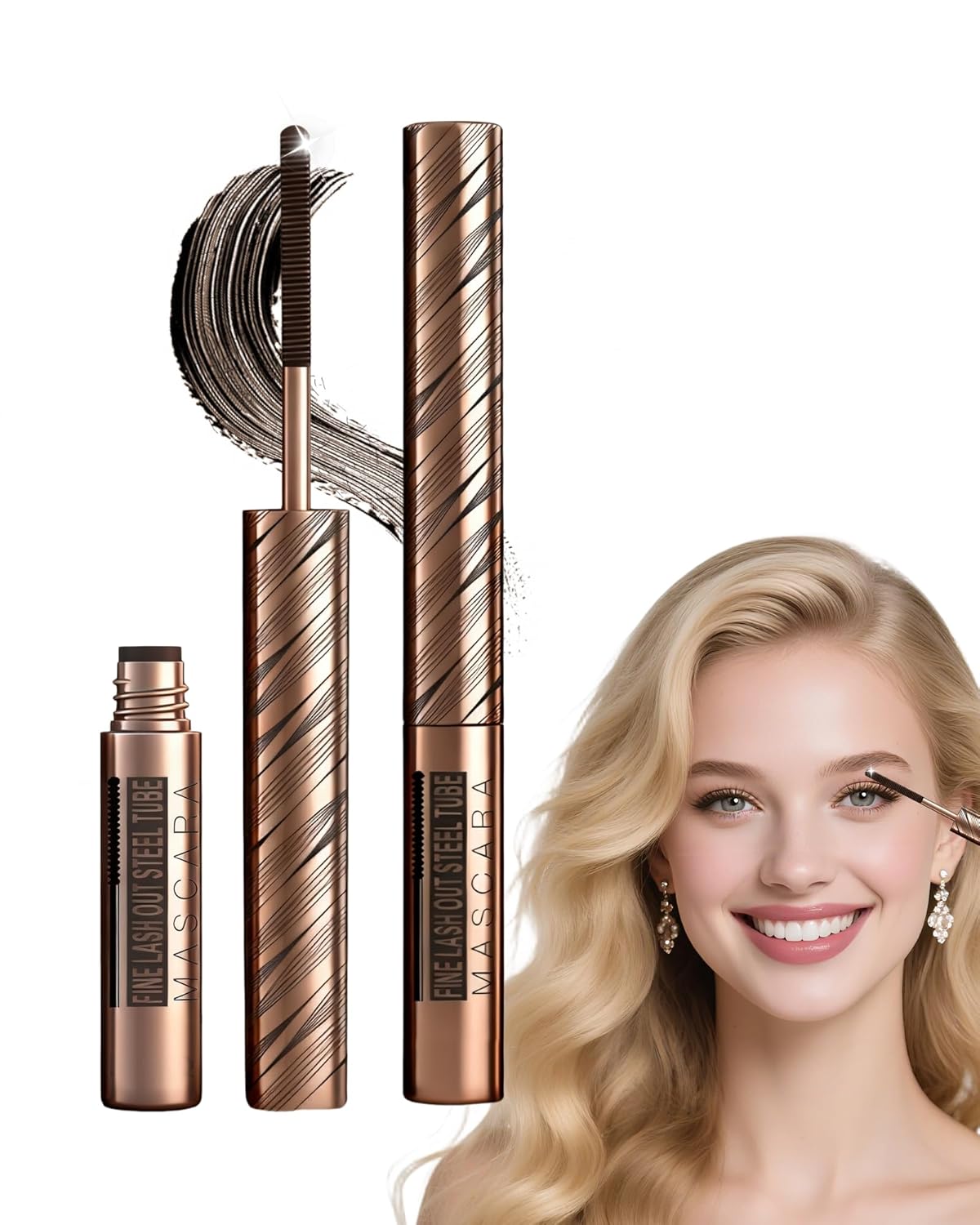 Brown Iron Wand Mascara, 3D Curling Eye Lashes, Waterproof Mascara Volume and Length, Long Lasting Smudge-Proof, Metal Wand, Volumizing, Lashes Extensions, No Flaking Tint, Women’s Day Makeup Gift-02