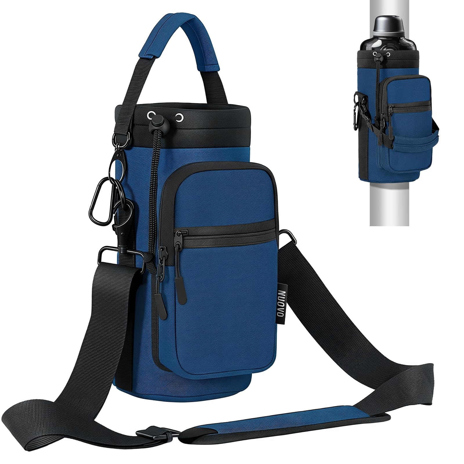 Photo 1 of Nuovoware Magnetic Gym Bag Water Bottle Carrier Holder with Adjustable Shoulder Strap, 40oz Magnets Magnetic Gym Bag Bottle Pouch Sling, 2 Pocket Sling Neoprene Organizer Sleeve, Indigo