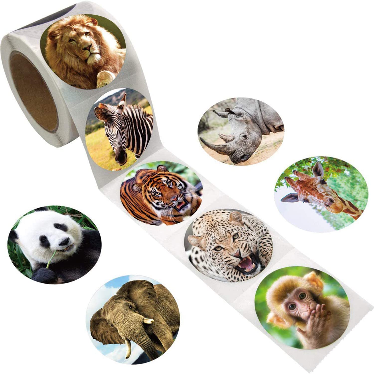 500Pcs Round Wild Animals for Kids Teacher Reward Stickers School Supplies, Animal Incentive Roll Sticker Potty Training Stickers for School Classroom Home（S108 Series）