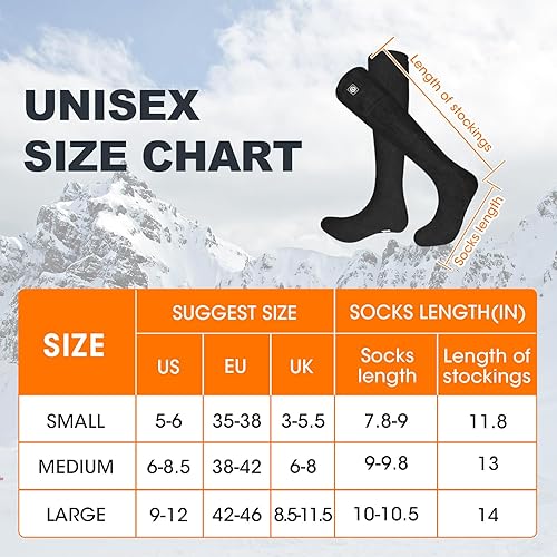 Miniatura 7 de Calcetines calefactables, calcetines eléctricos recargables para hombres y mujeres, batería de 7.4 V, calentadores de pies de invierno para caza,