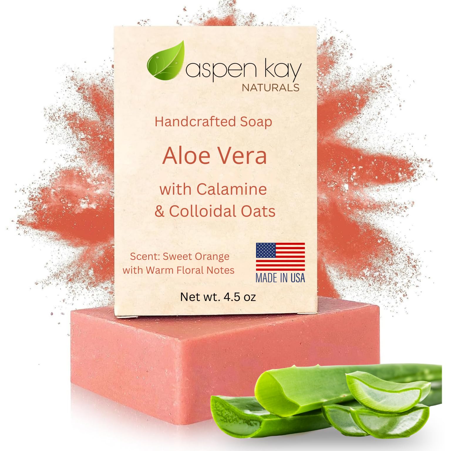 Aspen Kay Naturals Aloe Vera & Oatmeal Soap Bar with Calamine, Natural & Organic Ingredients - Organic Aloe Vera & Colloidal Oats. Face & Body - for Men, Women & Teens. Gentle Body Wash. 4.5 oz Bar