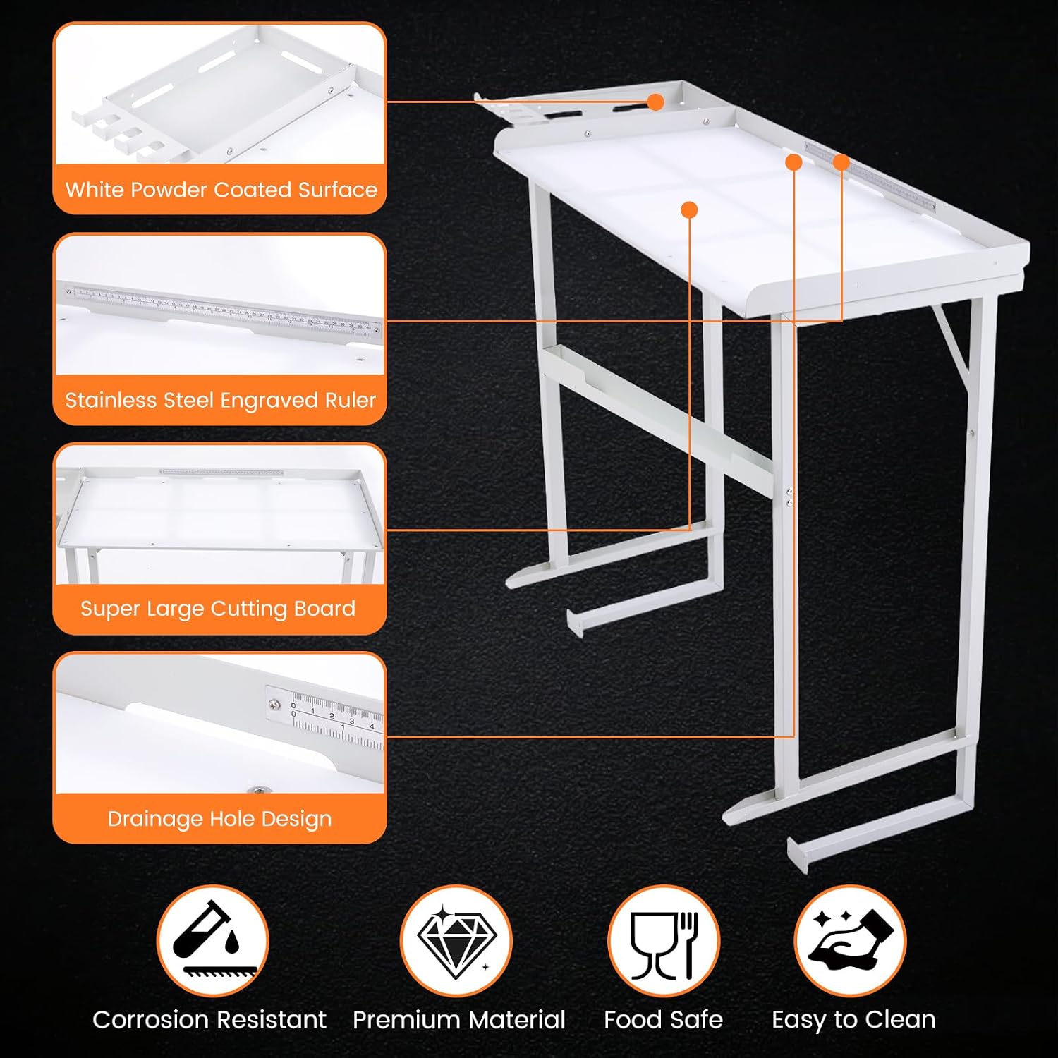 Heavy-Duty Dock-Mounted Fish Fillet Table, Fish Cleaning Table with HDPE Cutting Board, Measure Mark, Storage Box, Knife Grooves
