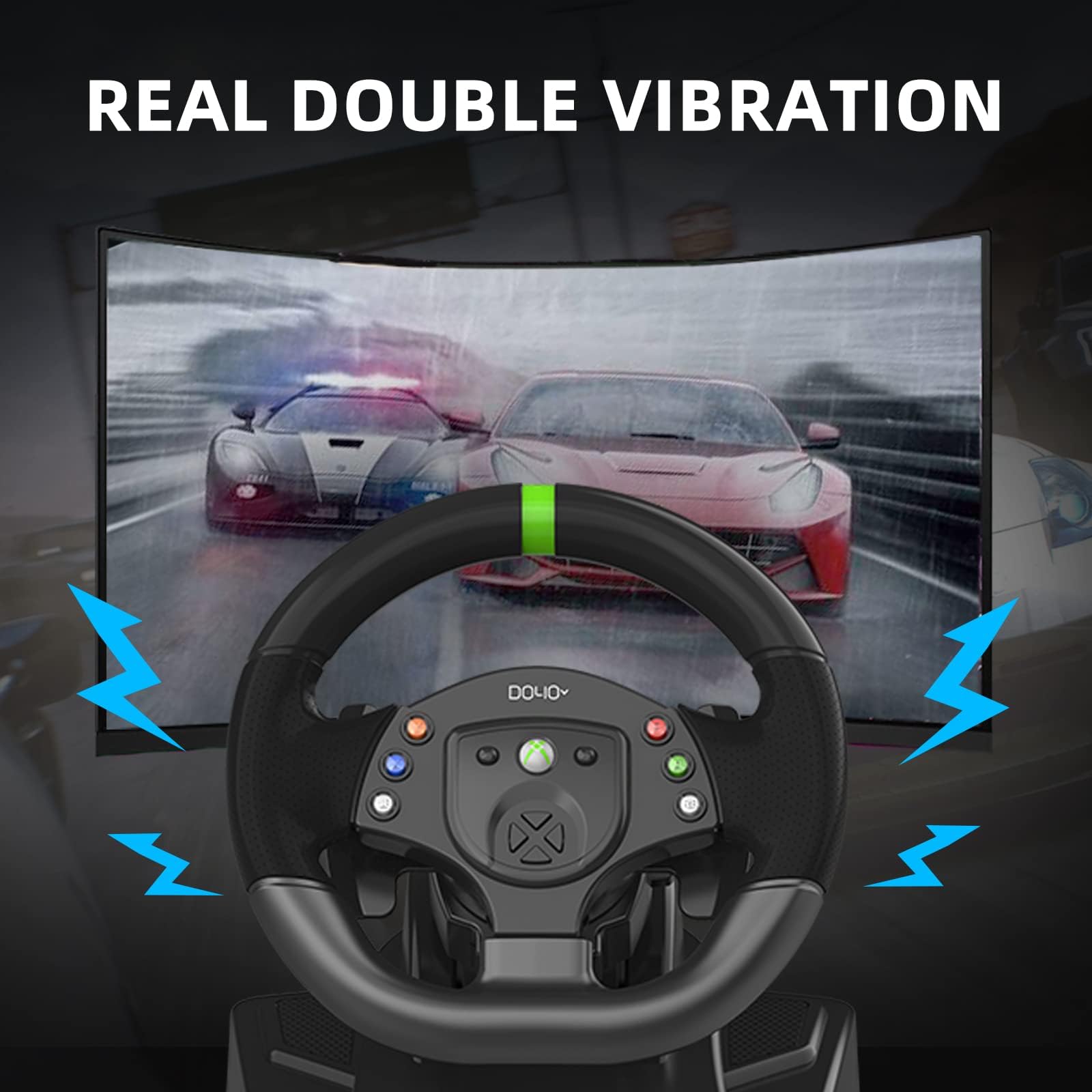 DOYO XBOX 360 Gaming Lenkrad mit Pedalen-180°,Vibrationsfeedback, Integrierter Schalthebel,Höhen-und Neigungsverstellbar,Paddle Schaltung-Lenkrad für XBOX 360,PC,PS3,Switch,Android