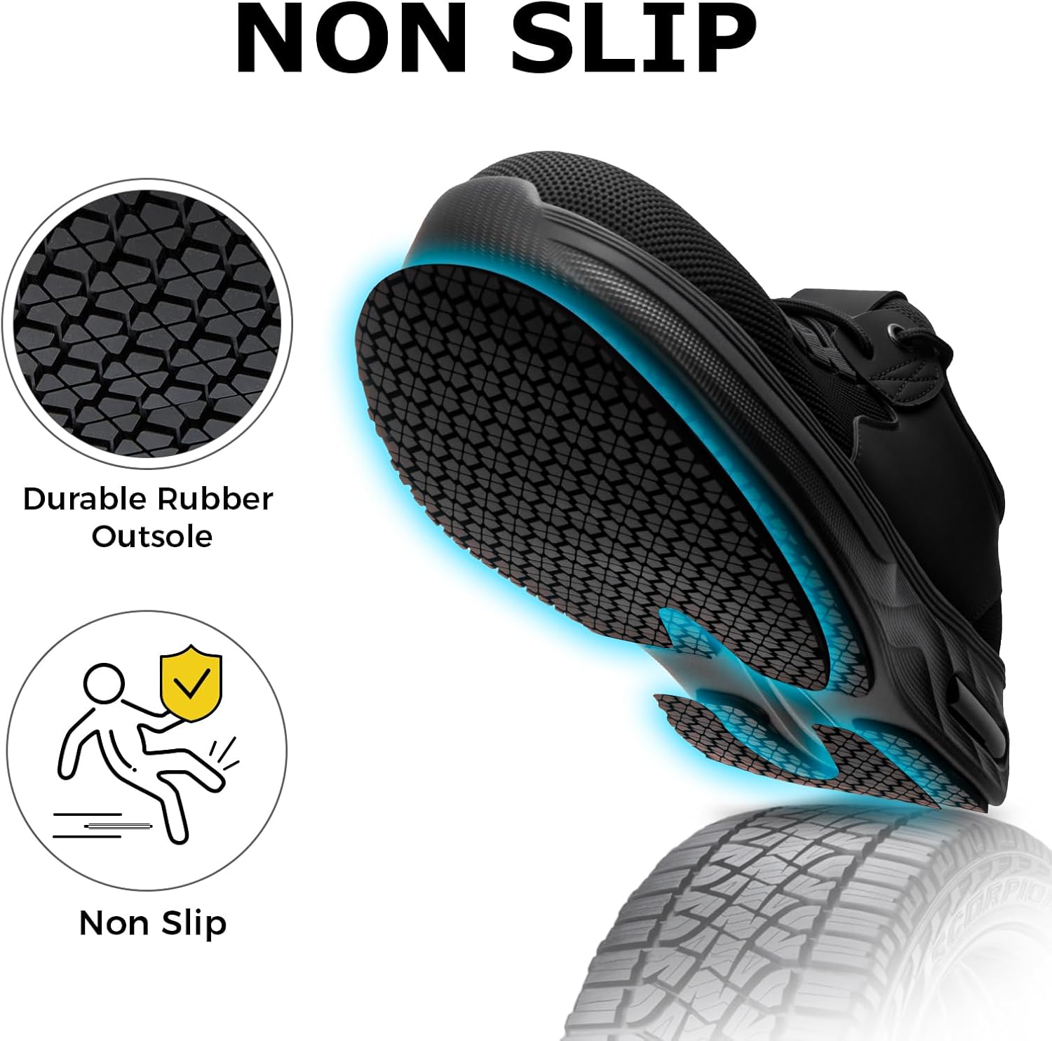 Wide Non Slip Work Shoes for Men Women Waterproof Slip Resistant Kitchen Chef Tennis Walking Running Sneakers Lightweight Breathable Comfortable