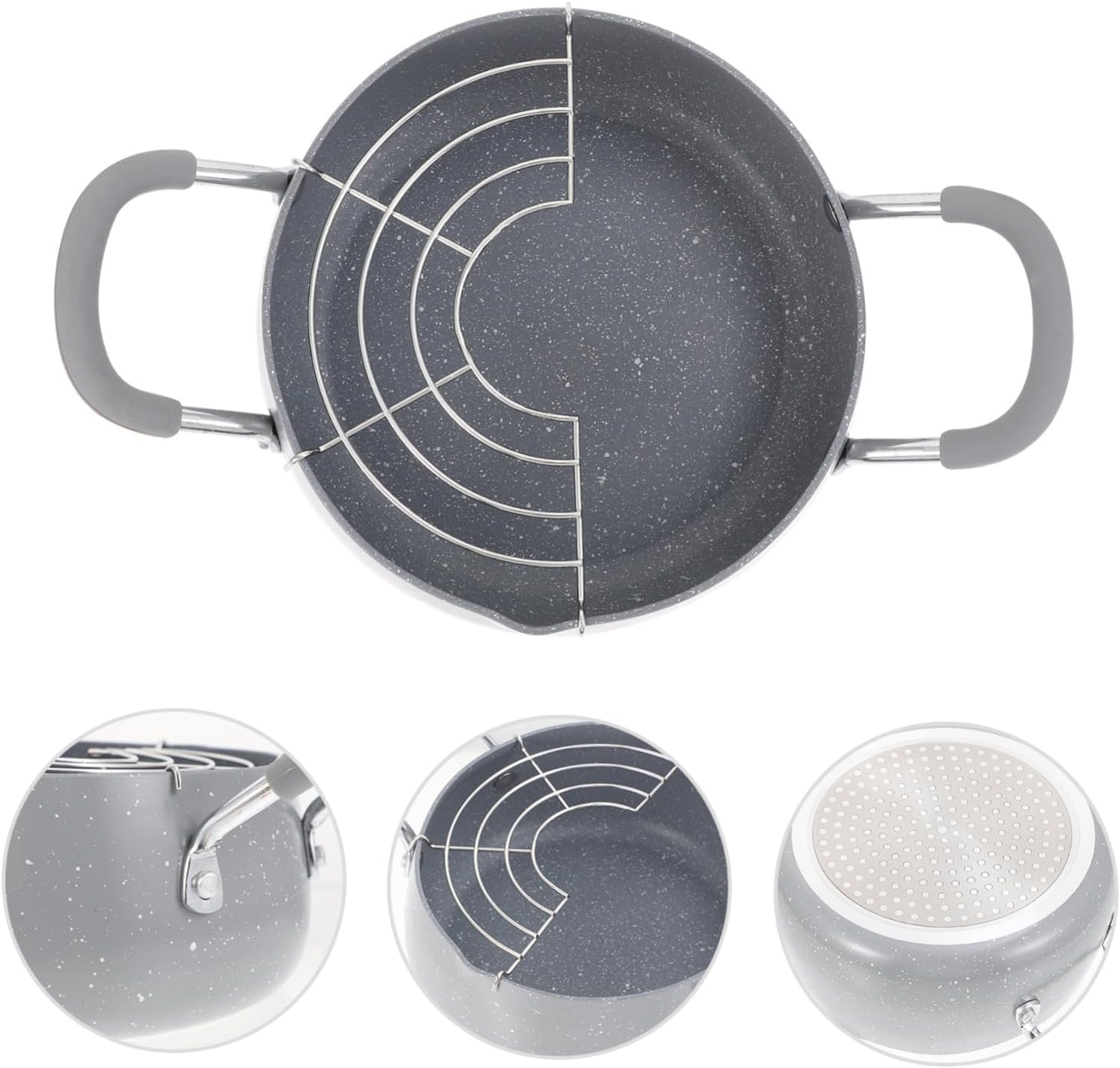 VALICLUD Tempura Frying Pot with Oil Drain Rack Mini Deep Fryer Pan for Gas and Electric Stoves Nonstick Small Fry Pot for Tempura French Fries Chicken Suitable for Flame Grill Cooking