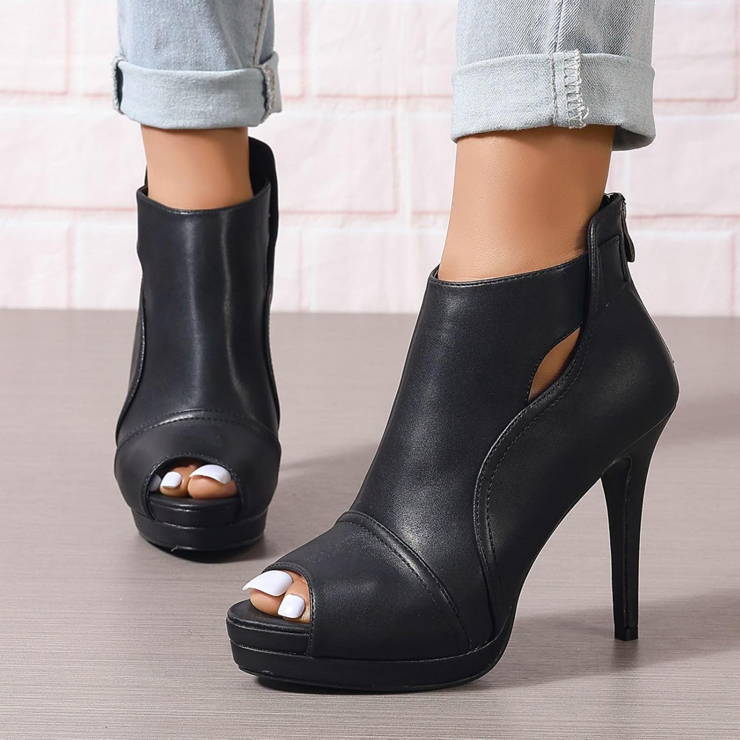 Bplangat Open Toe Booties for Women Black High Stiletto Heels Open Toe Sexy Ankle Boot Fashion Heeled Sandals with Back Zipper, US Size 5-11 - Image 4