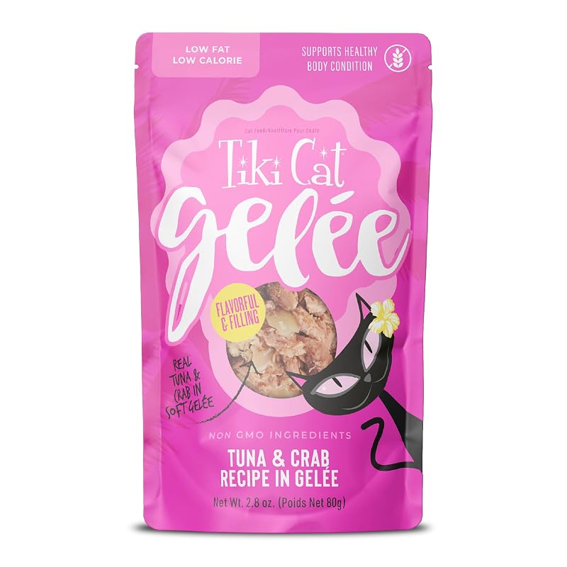 Ração úmida para gatos Tiki Cat com atum e caranguejo em gelée, 12 sachês de 79 g