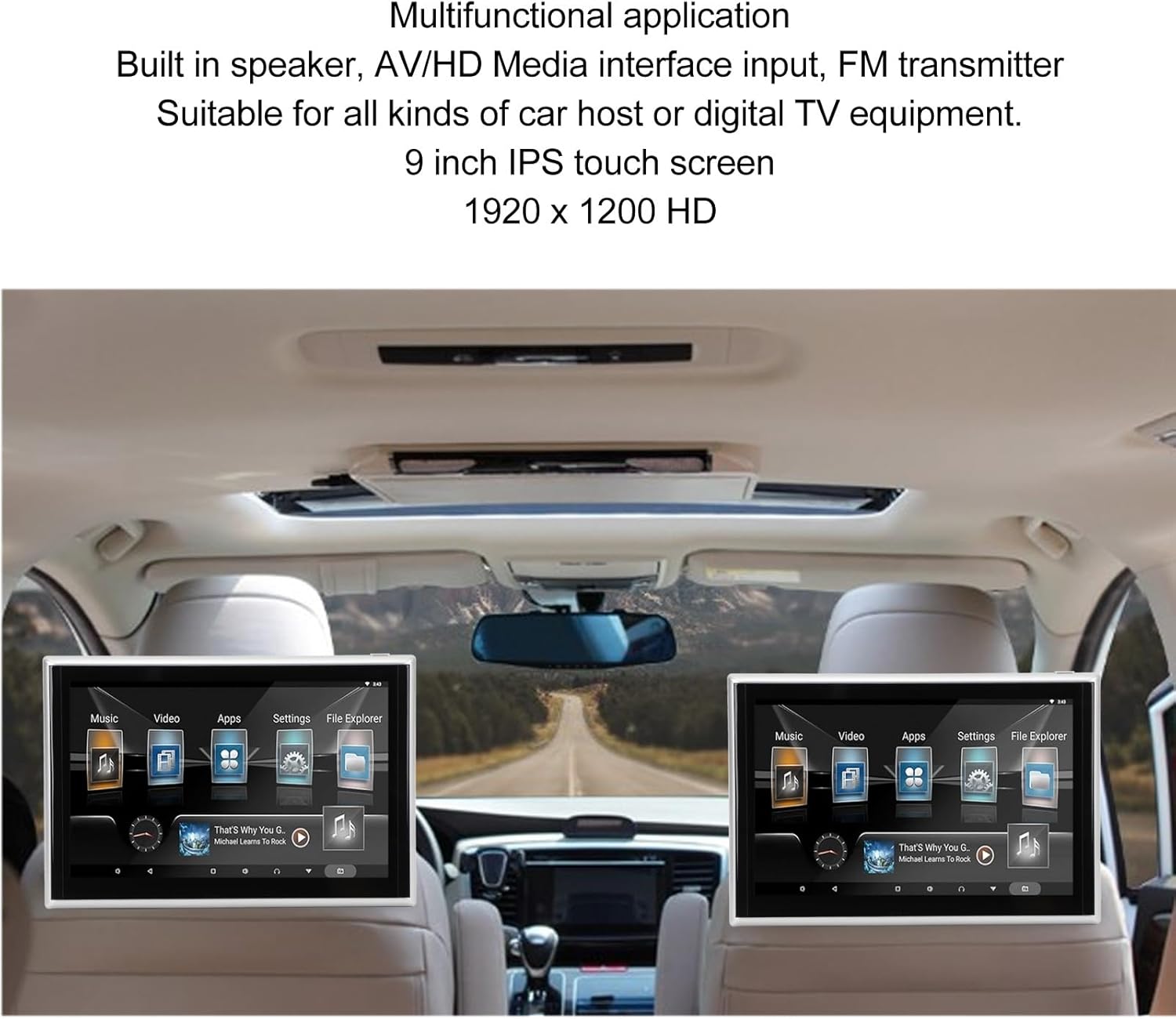 Headrest Video Player, 9 Inch Car Headrest 1080P HD Touchscreen for Andr 11 Rear Seat Entertainment System With AV Input Silver Frame