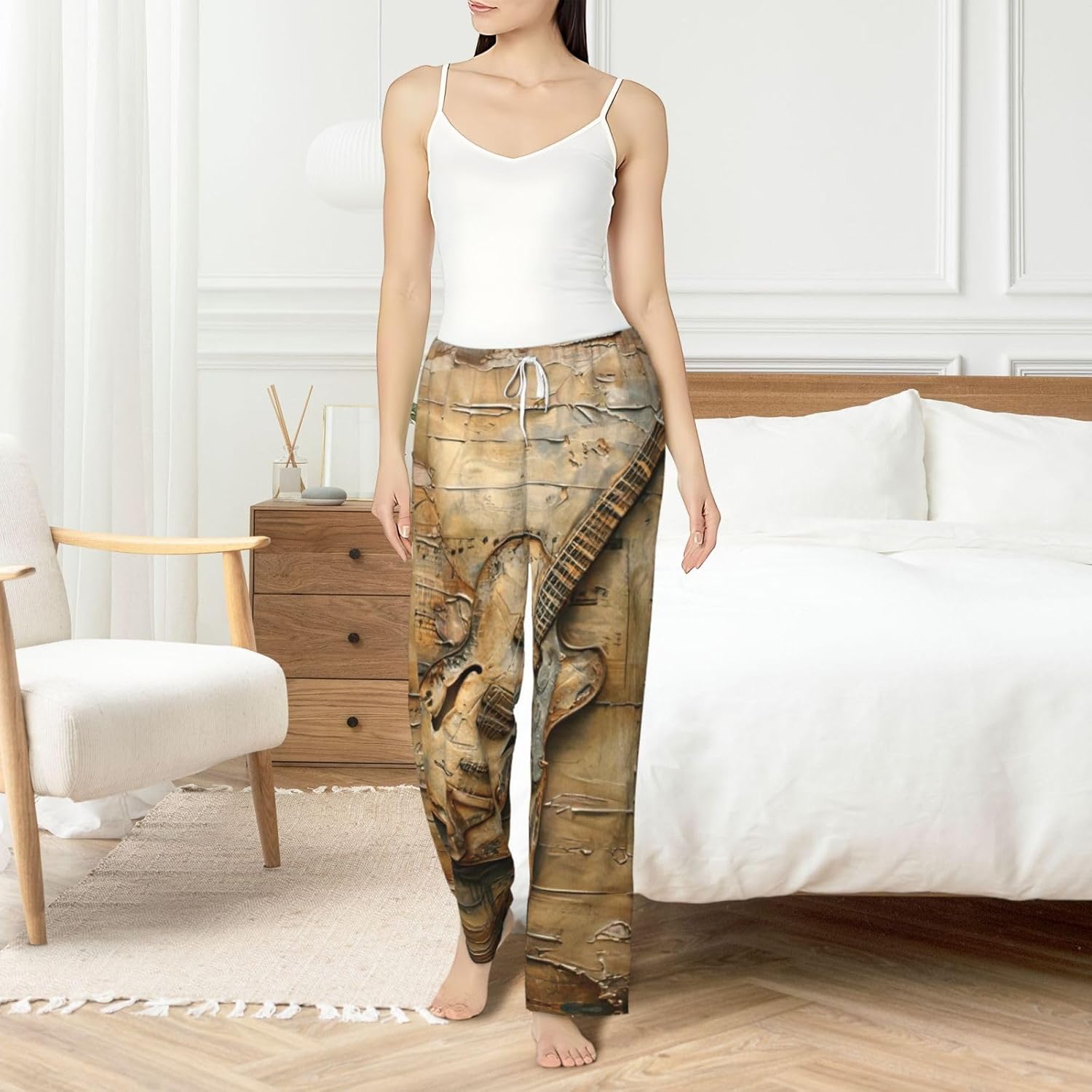 Nice Guitar Print Fashion Cozy Womens Flannel Pajama Pants,Perfect For Christmas And Everyday Wear