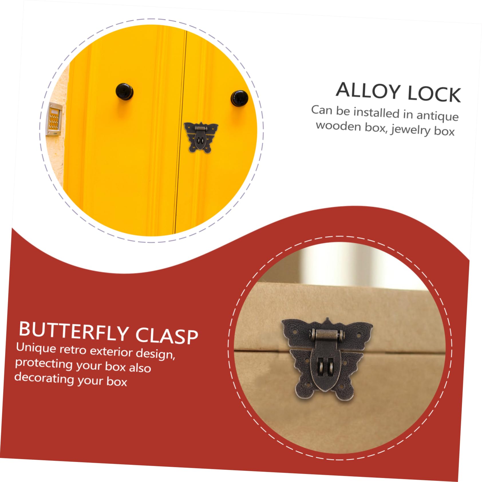 Angoily 2Pcs Vintage Style Antique Jewelry Box Hasp Latch Decorative Wooden Case Lock for Vintage Decor and Craft Projects