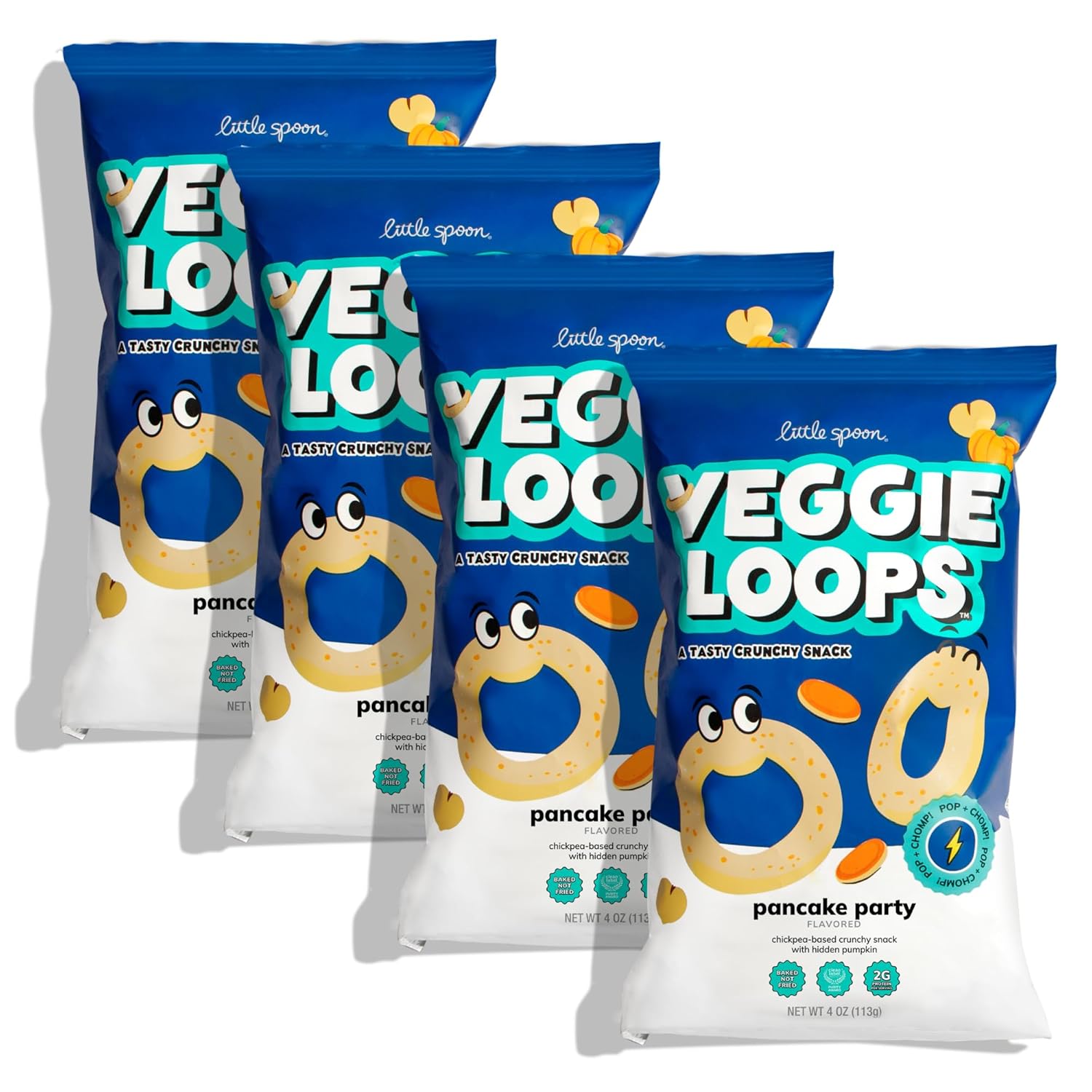 Little Spoon Pancake Party Veggie Loops, Chickpea Snack, Baked Not Fried, Avocado Oil, Hidden Veggies, Tastier Snacks for Kids, 2g Protein, Gluten-Free, 4 Pack