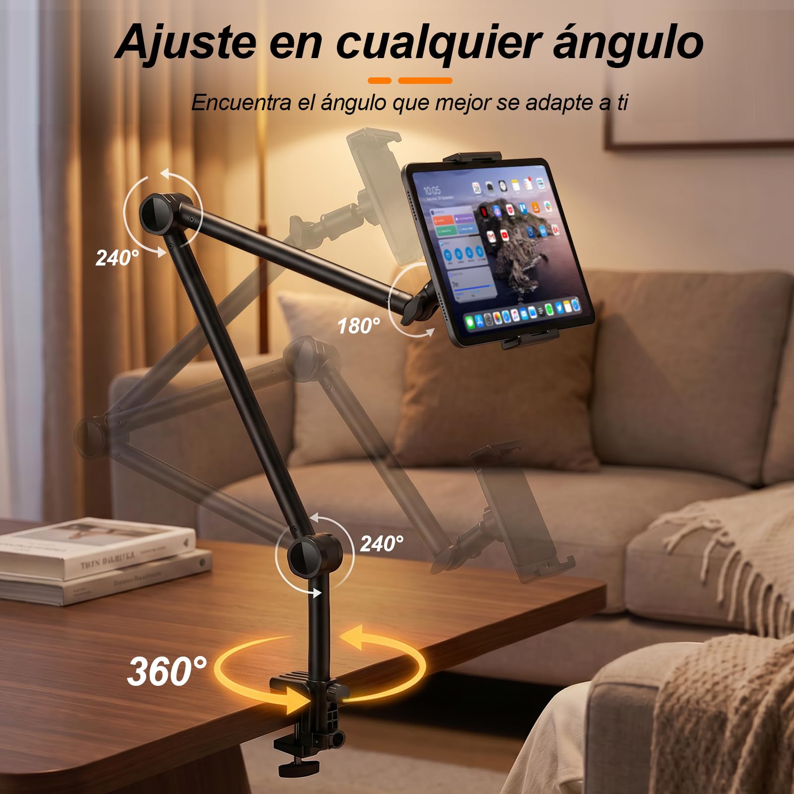 Soporte Tablet, Soporte movil Cama, Base giratoria de 360°, Soporte de Cama para tabletas Compatible con iPad, Galaxy Tab, Switch, Kindle, iPhone y Otros Dispositivos de 5 a 13 Pulgadas