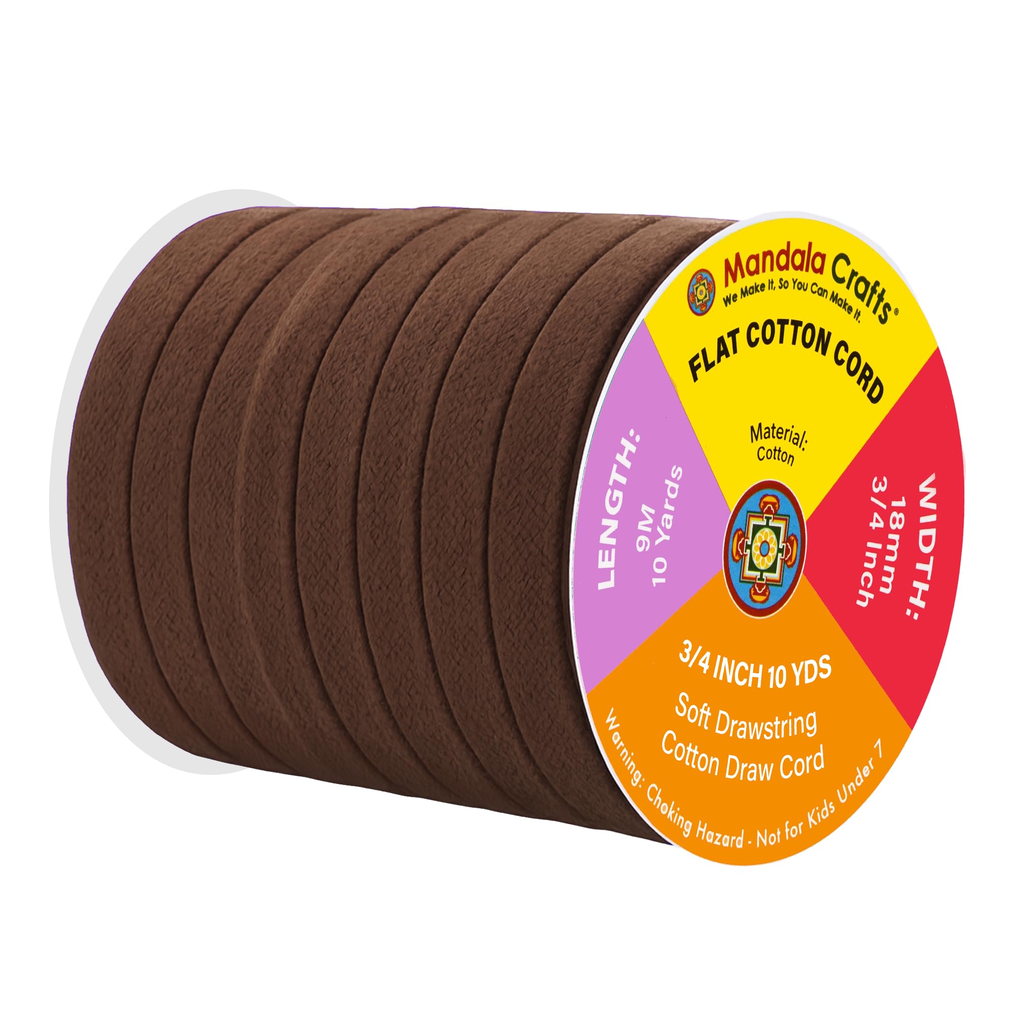 Mandala Crafts Dark Brown Flat Drawstring Cord Drawstring Replacement, 3/4 Inch 10 YDs Dark Brown Soft Drawstring Cotton Draw Cord Hoodie Sweatpants