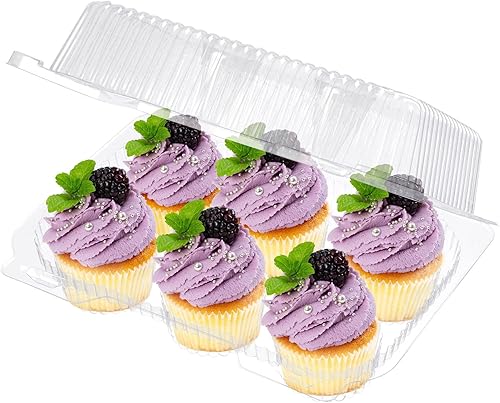 Miniatura 3 de Cajas de plástico para cupcakes | 6 compartimentos – Paquete de 12 | Soporte desechable de docena de magdalenas con tapa a granel | Cajas apilables