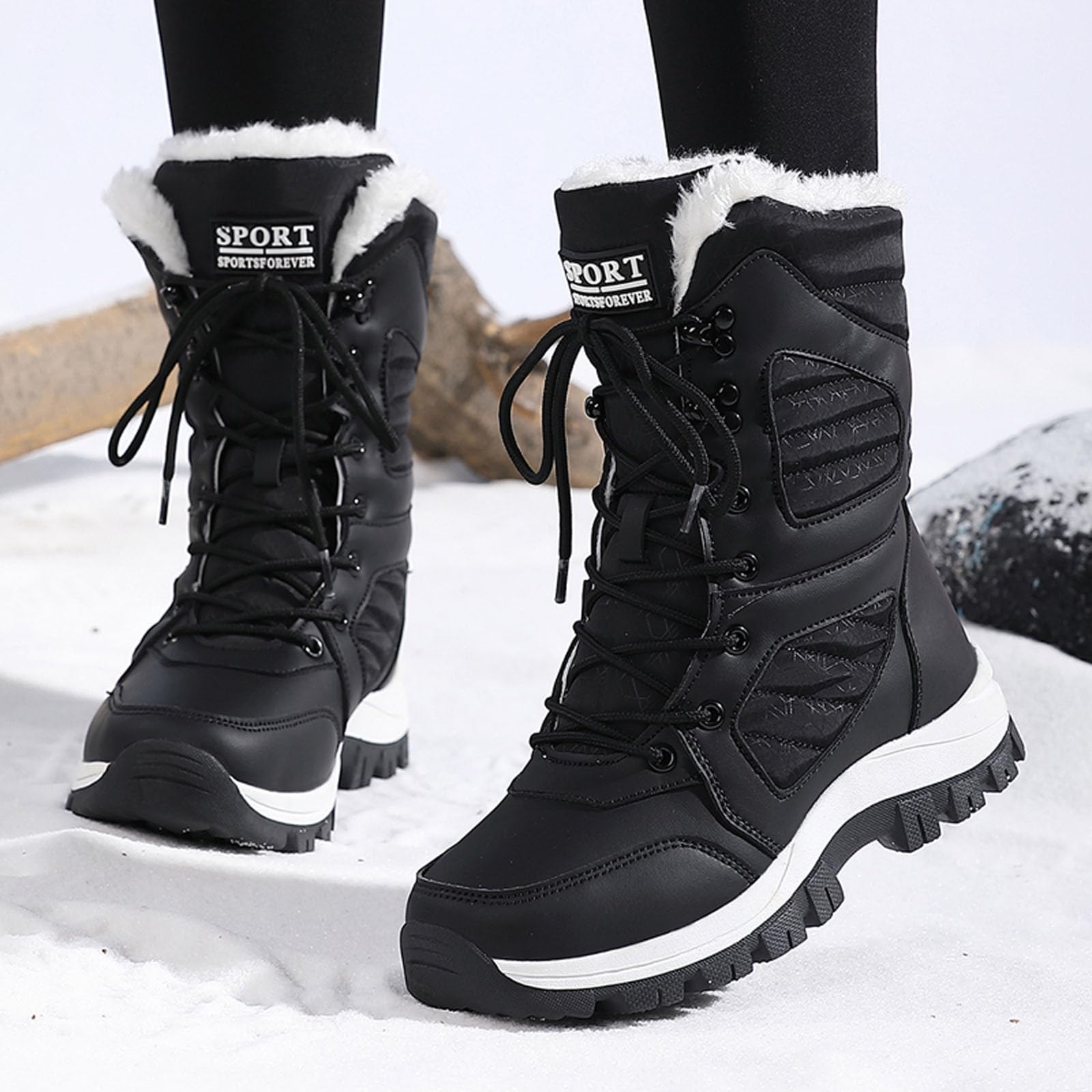 Bottes de Neige Femme Imperméable Mi-Mollet Bottes Femme Hiver Chaude Snow Boots Fourrées Confort Bottines Chaussures de Randonnée Ski Antidérapante Chaussure Orthopedique Hiver Bottine Botte de Neige