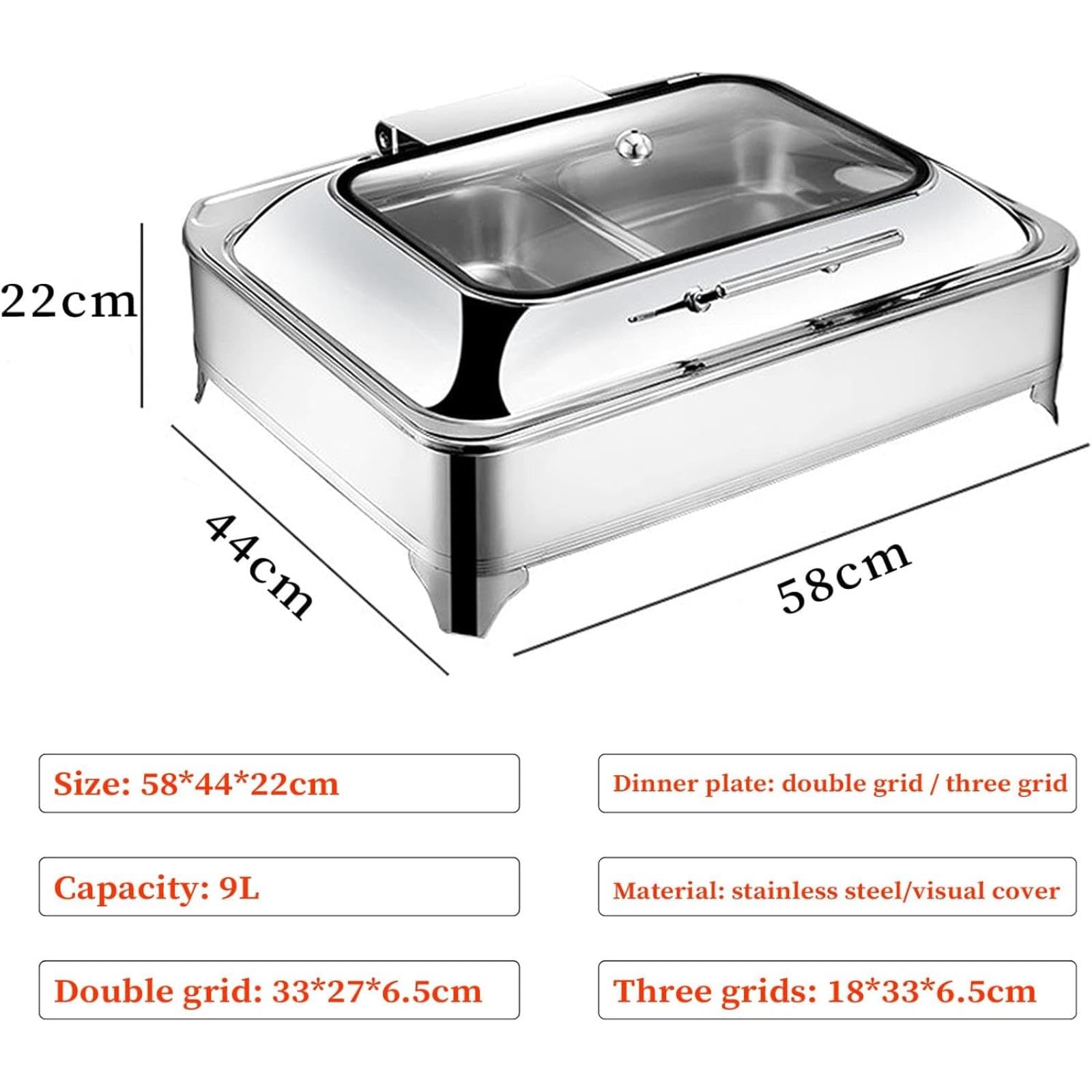 Scaldavivande Elettrico in Acciaio Inox con Coperchio Trasparente, Ideale per Buffet E Banchetti Professionali (GN1/3)