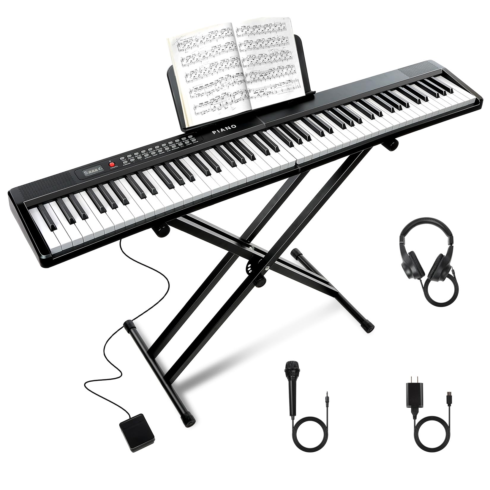 88 Key SEMI-Weighted Keyboard Piano For Beginners w/Stand, Corded Electric, MIDI, Bluetooth, 1000 Tones/Rhythms, 150 Demos, Sustain Pedal, Teaching Mode, Metronome, Sync, Dual Key, Key Drum