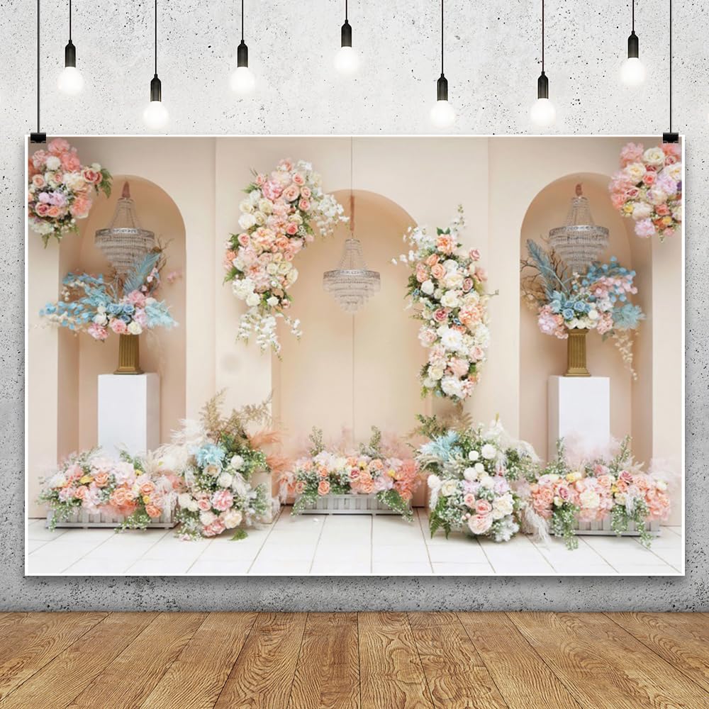 10x8ft Vinyl XMJJKUF Floral Wall Backdrop Colorful Flower Arch Weddinhg Bridal Photo Background Baby Shower Birthday Party Cake Dessert Table