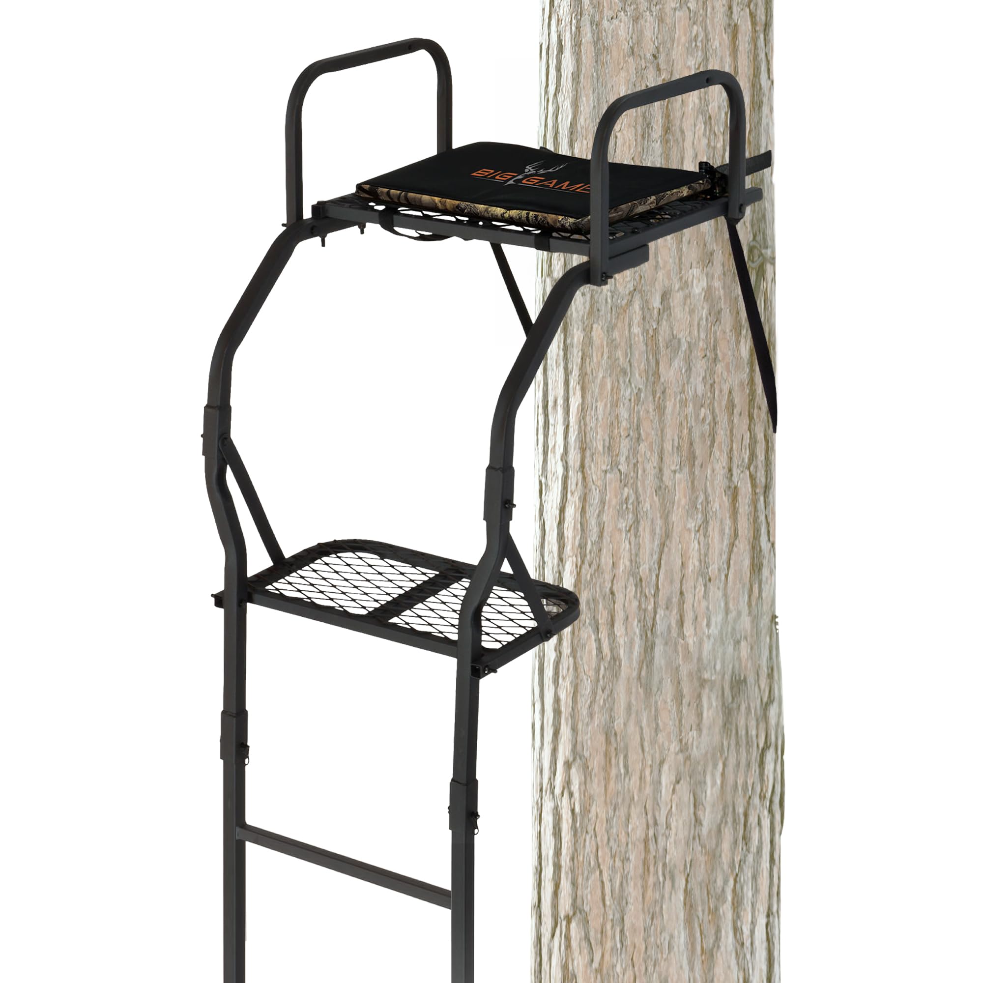 BIG GAME 1-Person Ladder Tree Stand for Hunting Deer, 16' Tall, Black