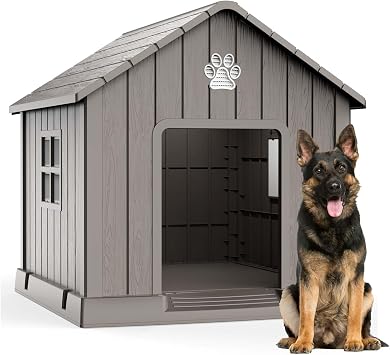EasyUp Dog House Outdoor Indoor, Dog House Weatherproof Resin Shelter with Air Vents and Elevated Floor for Small Medium Large Dogs,Easy Clean and AssembleMedium Dog 32.52" H, Coffee