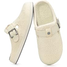 Hsyooes House Slippers for Men Women with Arch Support Orthopedic Fuzzy Slippers Cozy Warm Fleece Lined Clogs Slip On Home Bedroom Shoes Indoor Outdoor,Beige,6.5 Women/5.5 Men,EU 38