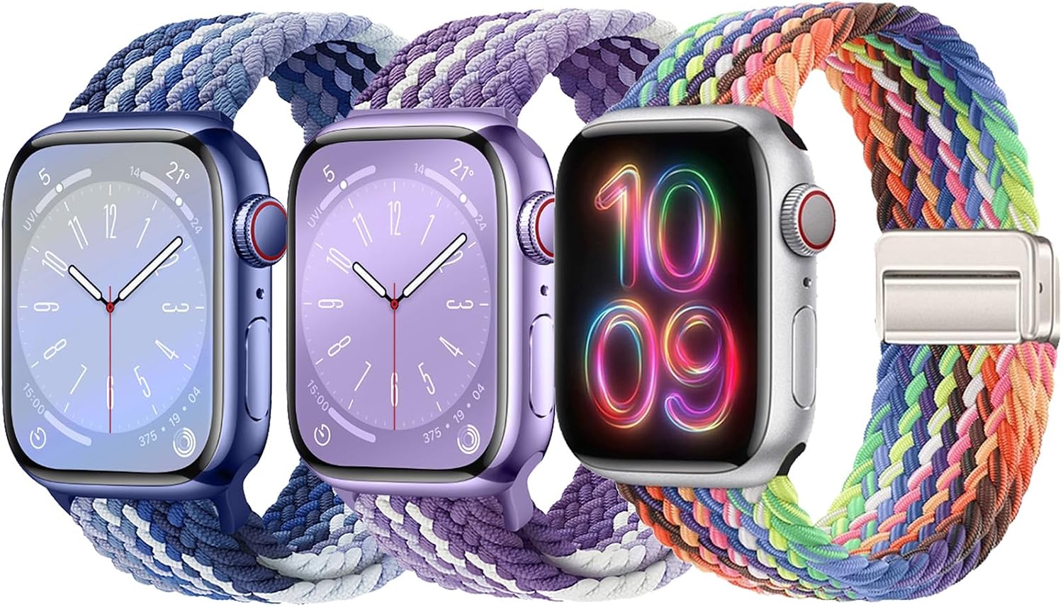 3 Pack Braided Sport Loop Band Compatible with Apple Watch Bands Ultra 3&2 1 49mm 46mm 45mm 44mm 42mm 41mm 40mm 38mm Men Women; Stretchy Nylon Solo Loop Strap for iWatch Series 11 10 9 8 7 6 SE 5 4 3