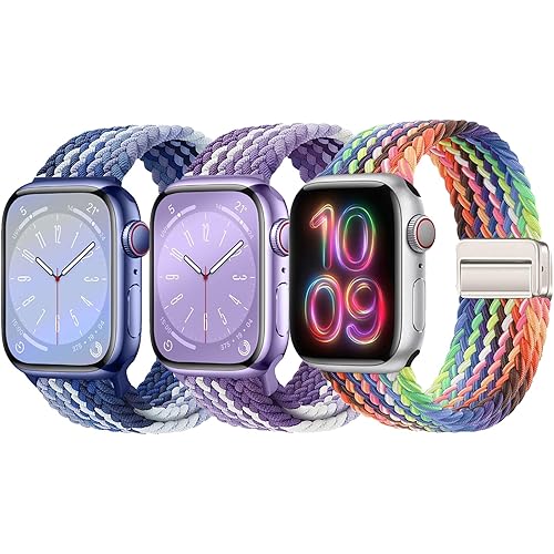 3 Pack Braided Sport Loop Band Compatible with Apple Watch Bands Ultra 3&2 1 49mm 46mm 45mm 44mm 42mm 41mm 40mm 38mm Men Women; Stretchy Nylon Solo Loop Strap for iWatch Series 11 10 9 8 7 6 SE 5 4 3