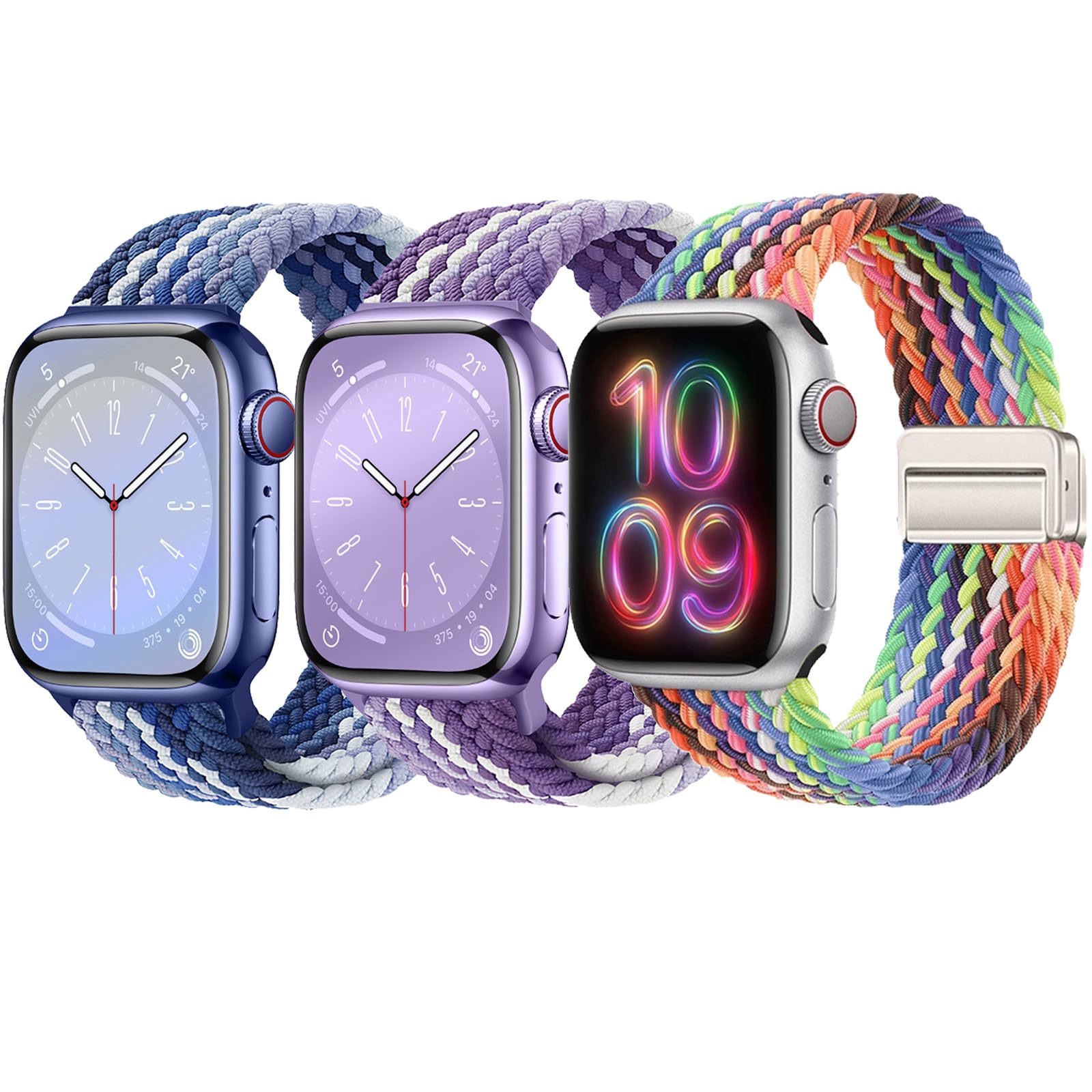 Lot de 3 bracelets de sport tressés compatibles avec Apple Watch Ultra 3&2 1 49 mm, 46 mm, 45 mm, 44 mm, 42 mm, 41 mm, 40 mm, 38 mm pour homme et femme ; bracelet en nylon extensible pour iWatch