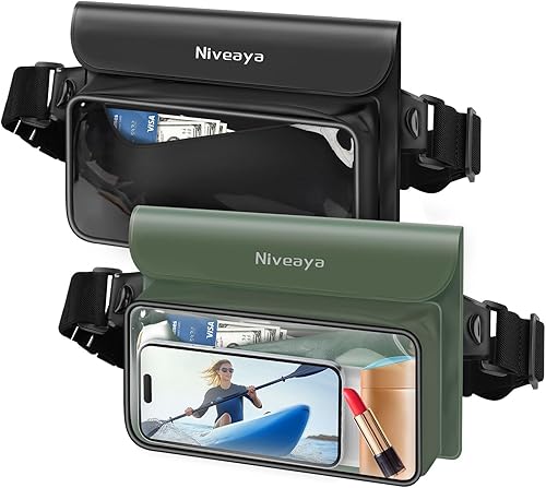 Miniatura 13 de Niveaya Riñonera impermeable IP68, paquete de 2, bolsa seca flotante, bolsa de cintura impermeable para teléfono, bolsa seca, playa, kayak