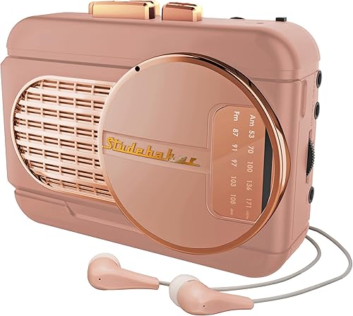 Studebaker Walkabout II Walkman - Reproductor de casete estéreo personal con radio AMFM y altavoz integrado (oro rosa)