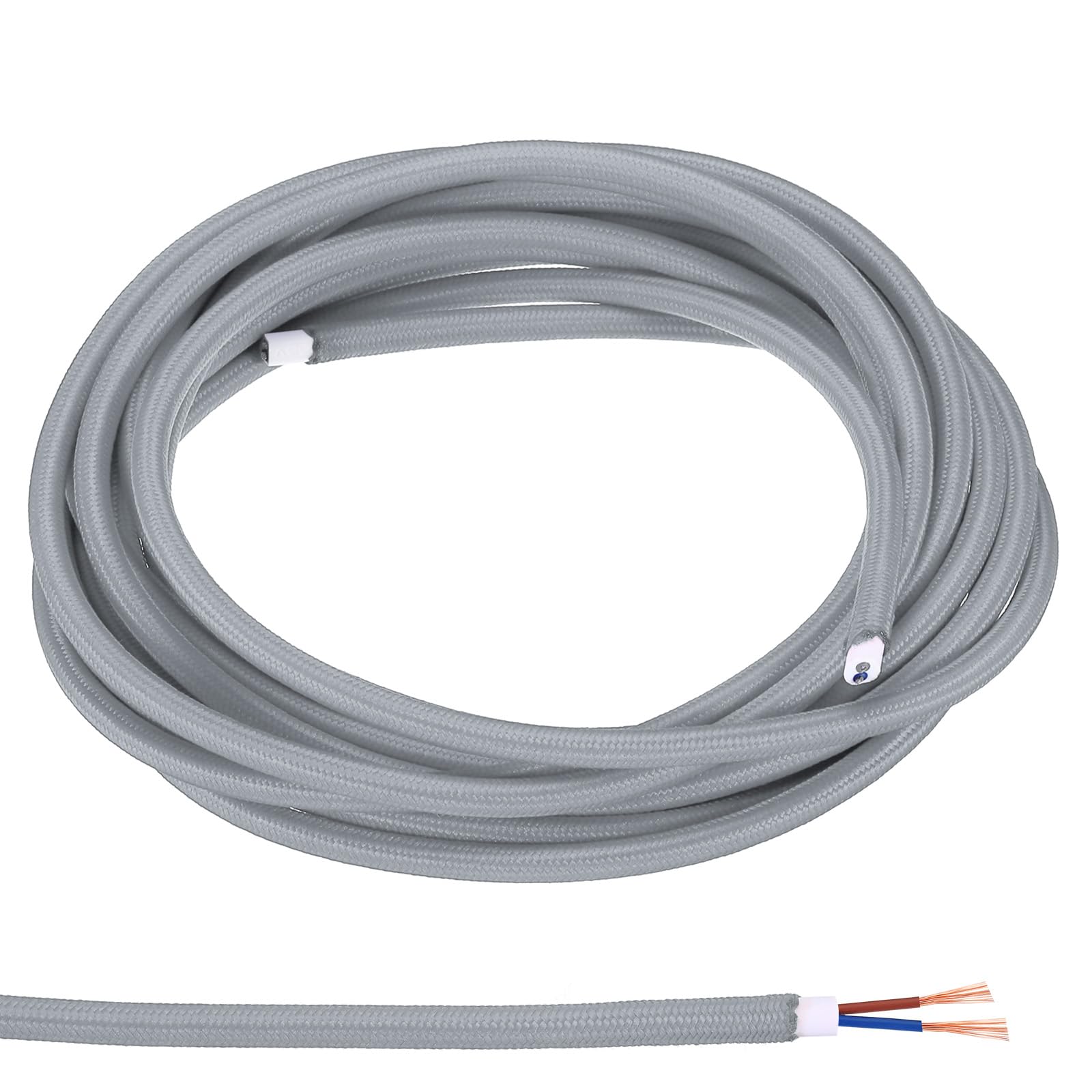 PATIKIL Fabric Cloth Covered Round Wire, 16.4ft 18AWG 2 Core Vintage Woven Electrical Cord for Pendant Light DIY Project, Grey