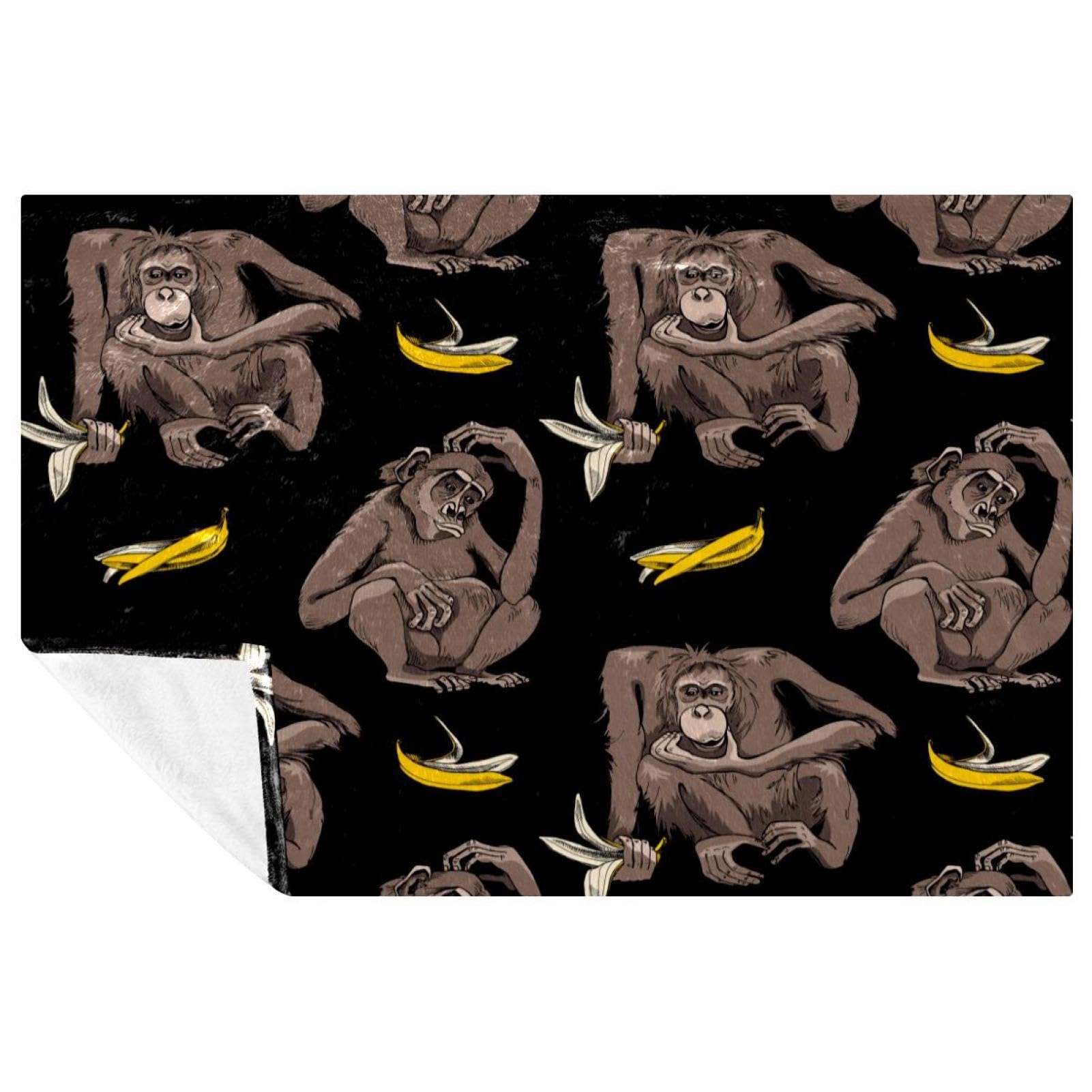 Couverture canapé et lit plaid doux chaud 150x100cm imprimé singe banane