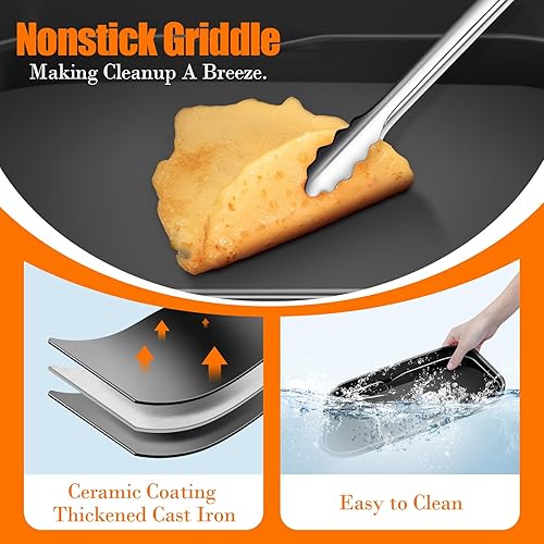 Miniatura 8 de GRILL FORCE Juego de bandejas para hornear de hierro fundido para parrilla Ninja Woodfire, placa antiadherente, plancha superior plana, bandeja para