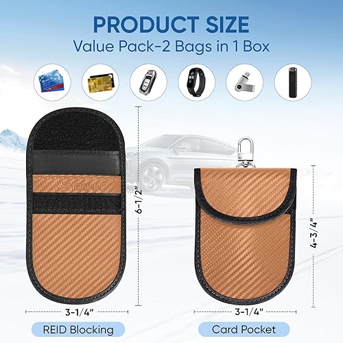 Vista 12 de TICONN Faraday - 2 bolsas para llavero, protector de jaula Faraday de 3.5 x 5.0 pulgadas, bloqueo de señal RFID para automóvil, bolsa antirrobo Negro