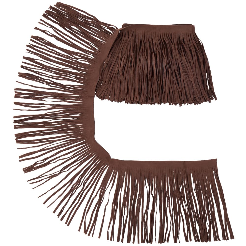 GORGECRAFT 2mx15cm PU Leather Tassel Trim Coconut Brown Double Side Faux Suede Dance Skirt Tassel Sewing Wrap Cover Fringe for DIY Dress Crafts Clothing Garment Curtain Bags Shoe Decoration