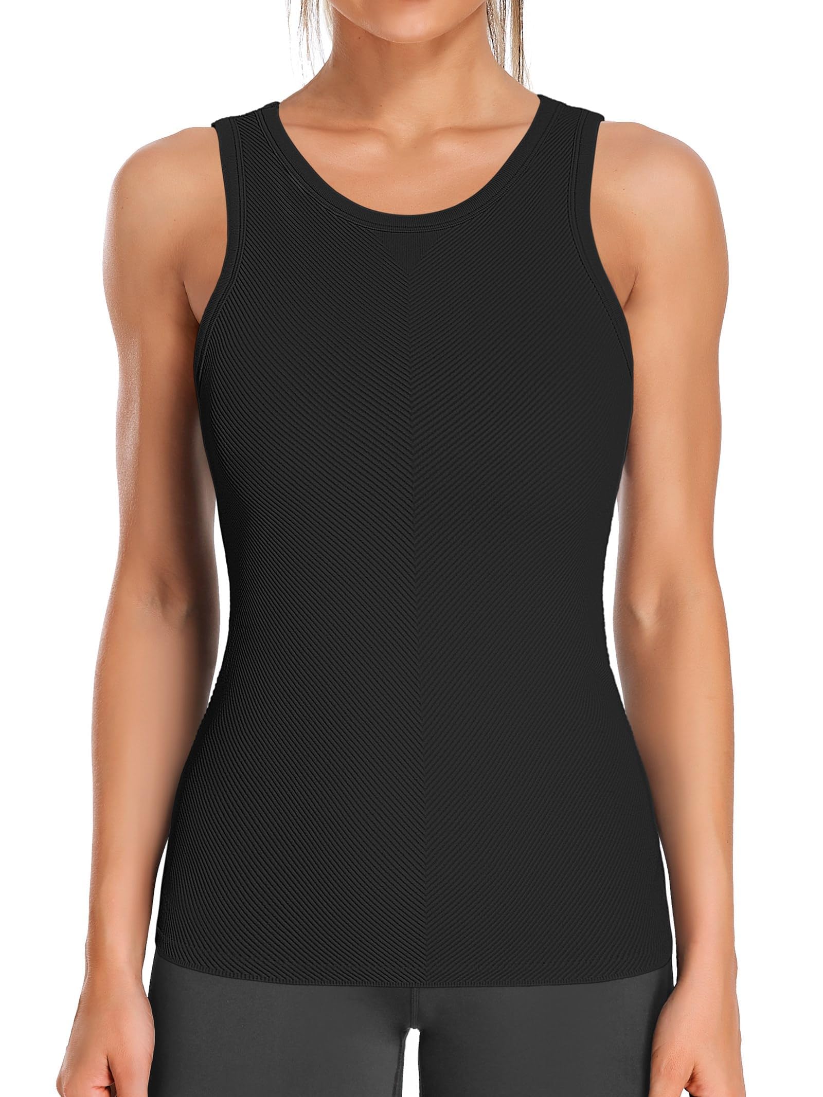 Charmo Damen Sport Tank Top mit Integriertem BH Fitness Sport Shirt Sommer Yoga Oberteil Ärmelloses Sporttop Nahtlose Gym Top