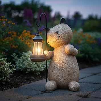 Braxio Solar Cat Garden Statue - 11.6" Yard Decorations Outdoor and Lantern | Standing Kitten Decor for Patio, Lawn, Weatherproof Resin Sculpture, Outdoor Porch Decor, Gifts for Mom Grandma Women