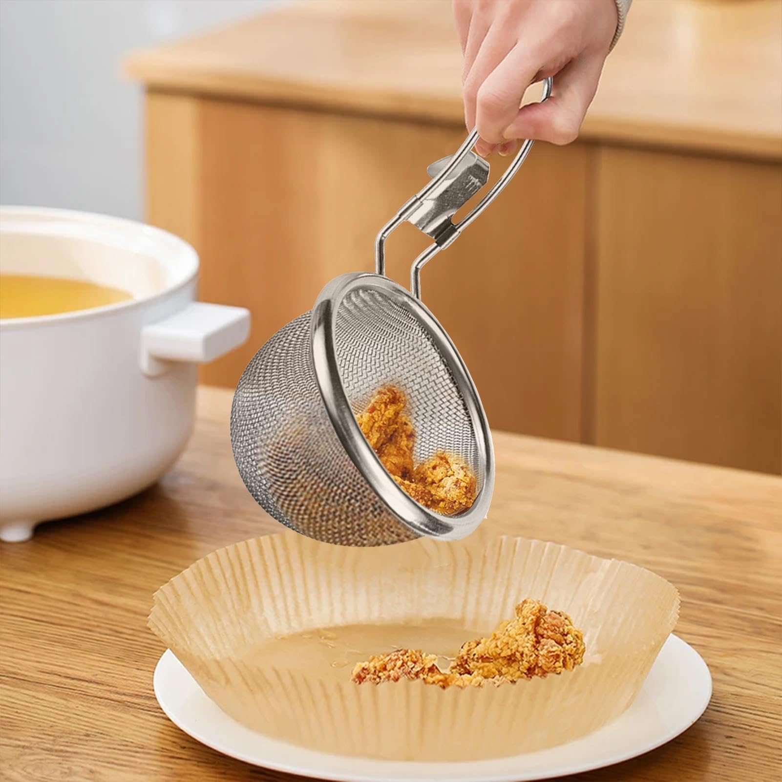 Gadpiparty 4 Pièces Passoire à Nouilles Inox Avec Manche Bois Panier