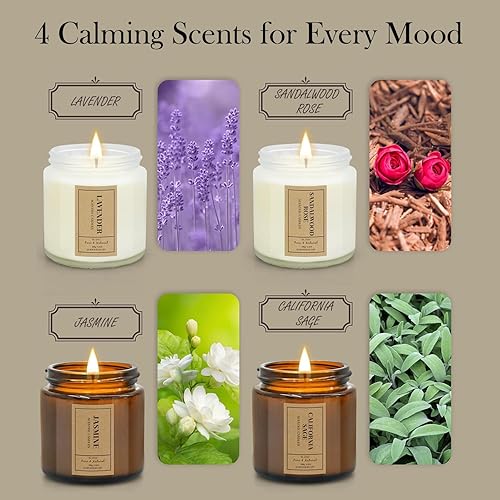 Miniatura 3 de Juego de velas de regalo para el hogar, paquete de 4 velas perfumadas de cera de soja, lavanda, jazmín, sándalo y salvia, velas de aromaterapia de