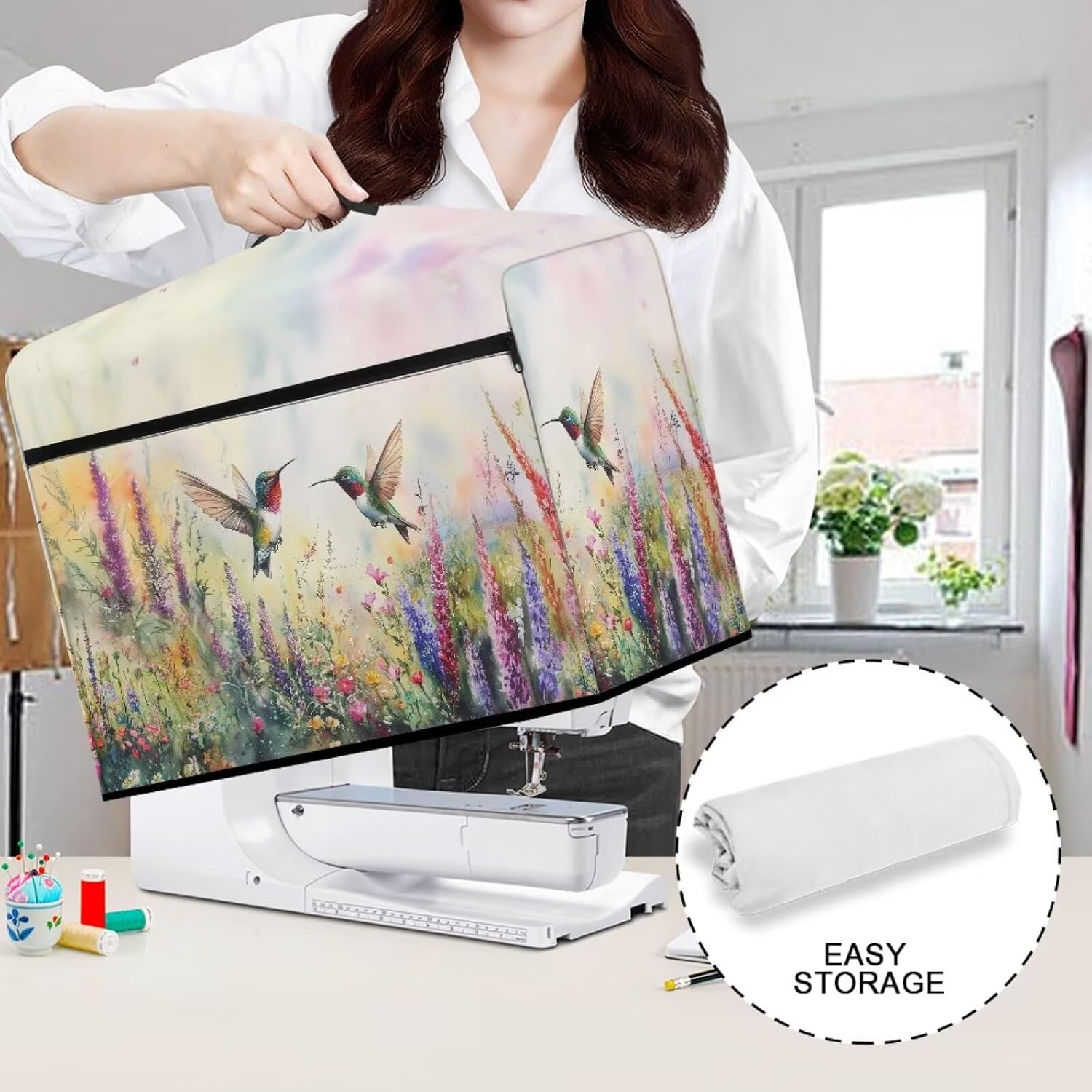 Cover for Sewing Machine Hummibird Floral Sewing Machine Dust Cover Fits Most Standard Sew Machines Modern Home Furniture Decor