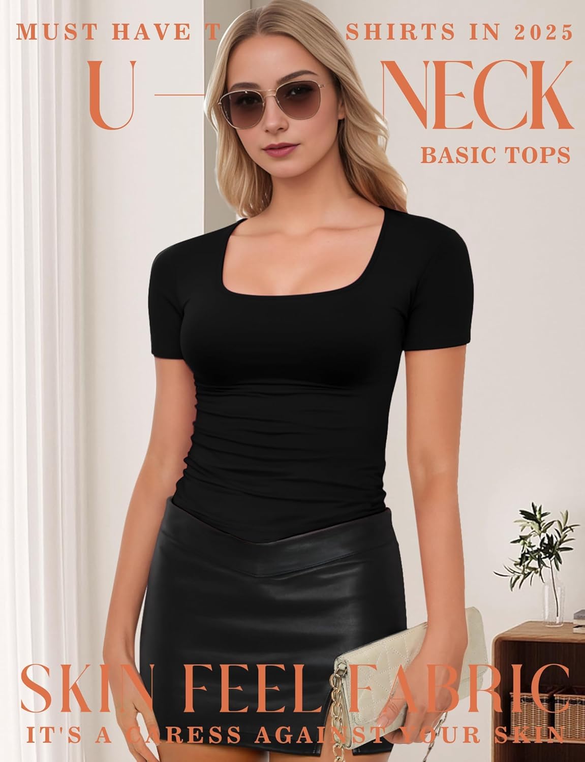 YOGINGO Womens Basic Square Neck Short Sleeve T Shirt Slim Fit Tee 2025 Summer Y2k Going Out Crop Tops Tight Sexy Shirts - Image 7