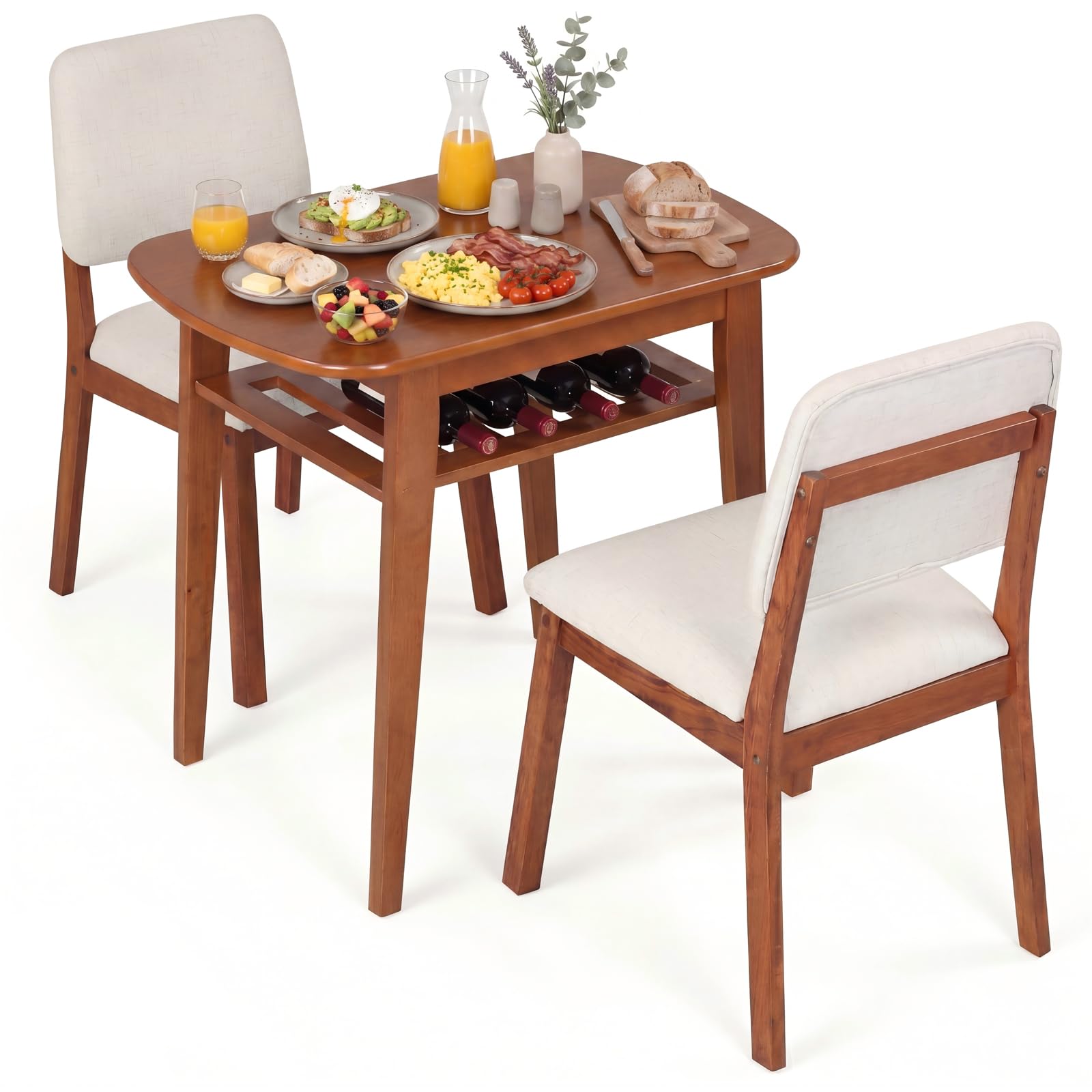 TANGZON 3 Piece Dining Table Set for 2, Small Kitchen Table Set (Brown)