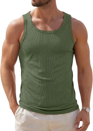 ZDC Mens Sleeveless Tank Tops Summer Workout Muscle Knitted Shirts Gym Slim Fit Ribbed Clothing