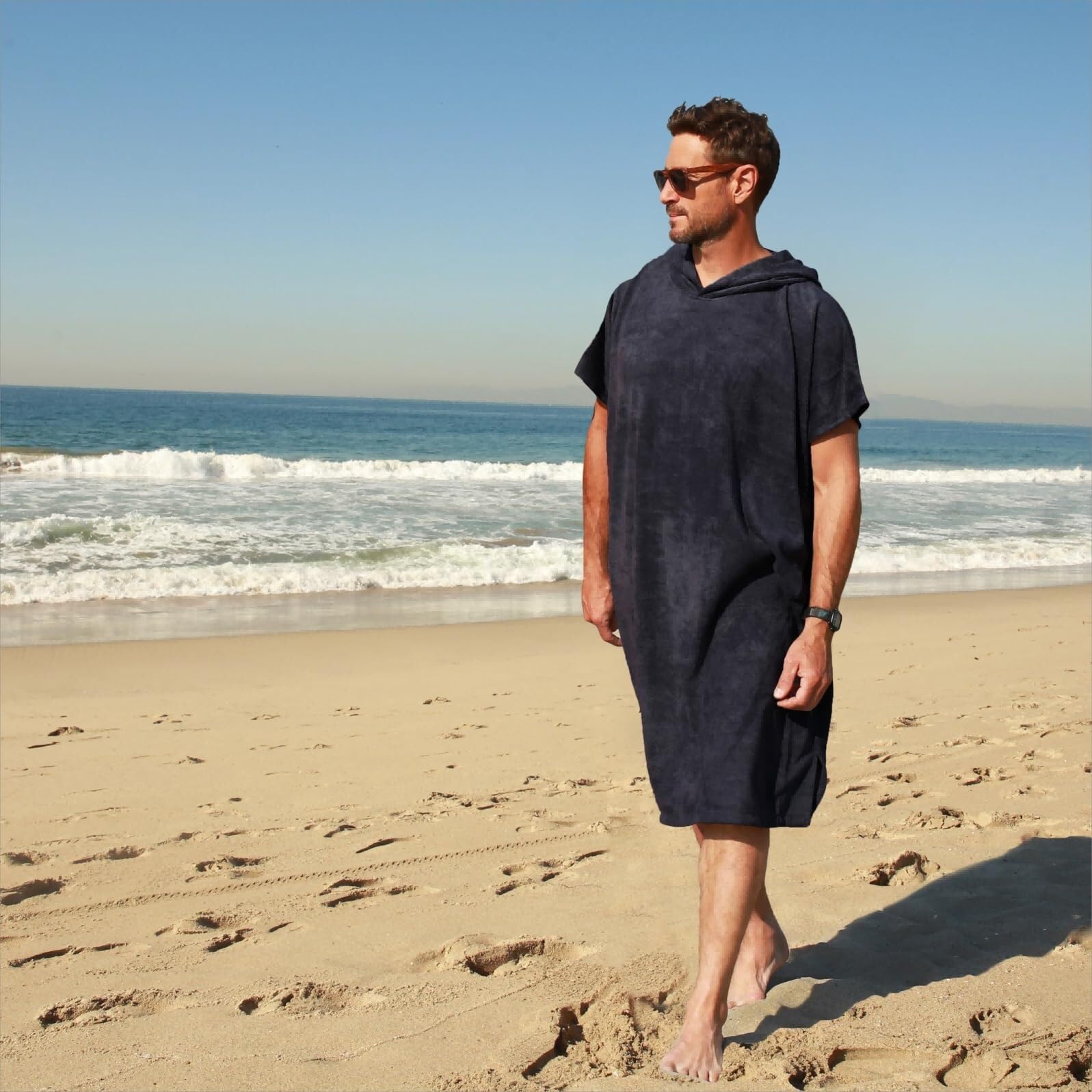 Poncho Handtuch, Badeponcho Damen Surfponchos, Umkleidetuch, Bademantel for Erwachsene, Männer und Frauen, Umkleideponchos mit Kapuze for Surfen, Schwimmen, Baden, wasserabsorbierend, übergroß(Black)