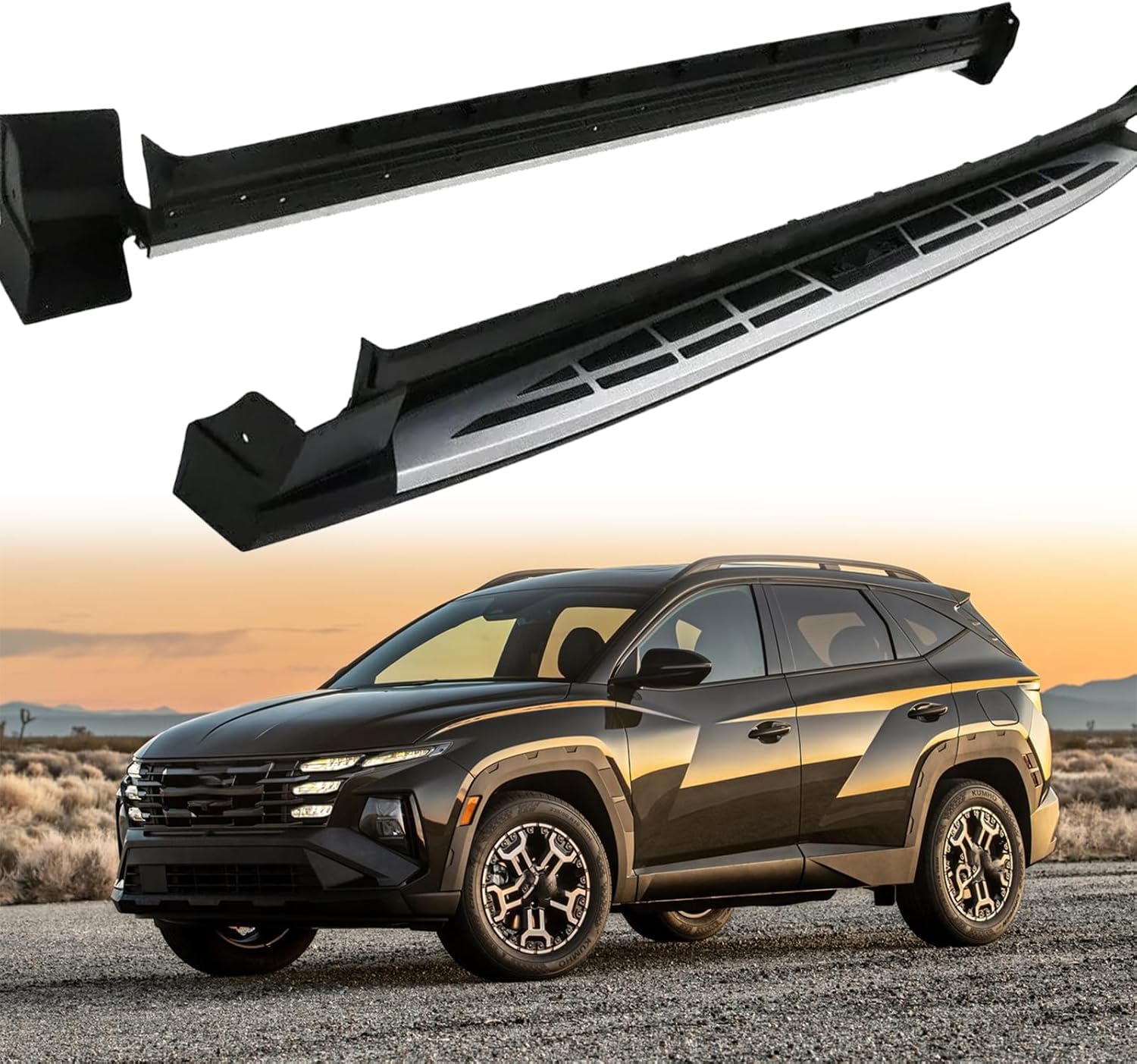 2PCS Fits for Side Steps H Tucson 2021 2022 2023 2024 2025 Running Board Silver Nerf Bar