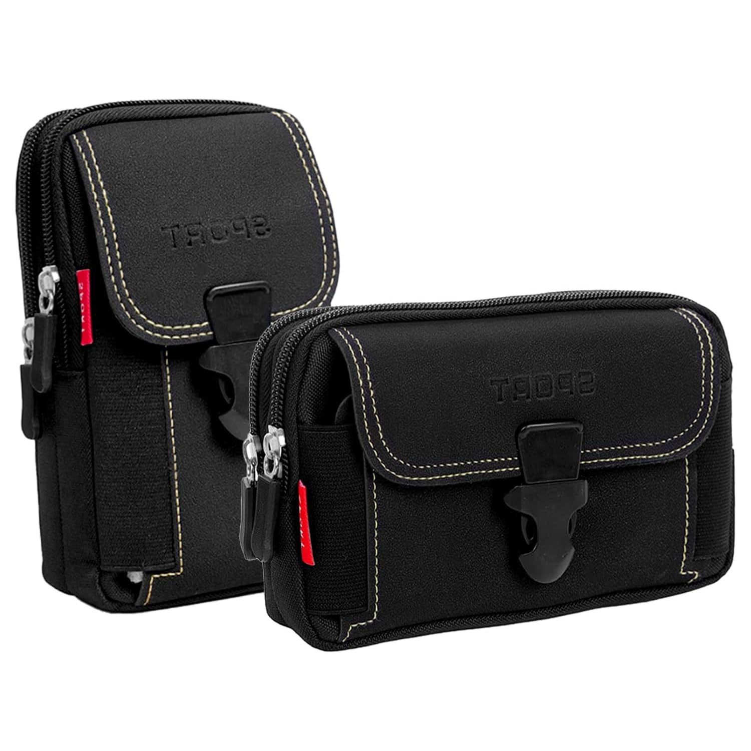 YUNYU 2-Pack Tactical Molle Belt Pouch & Belt Bag Set, Durable Oxford Fabric Waist Pack with Cell Phone Holster, Black Molle Pouches for Hiking, Camping, Cycling