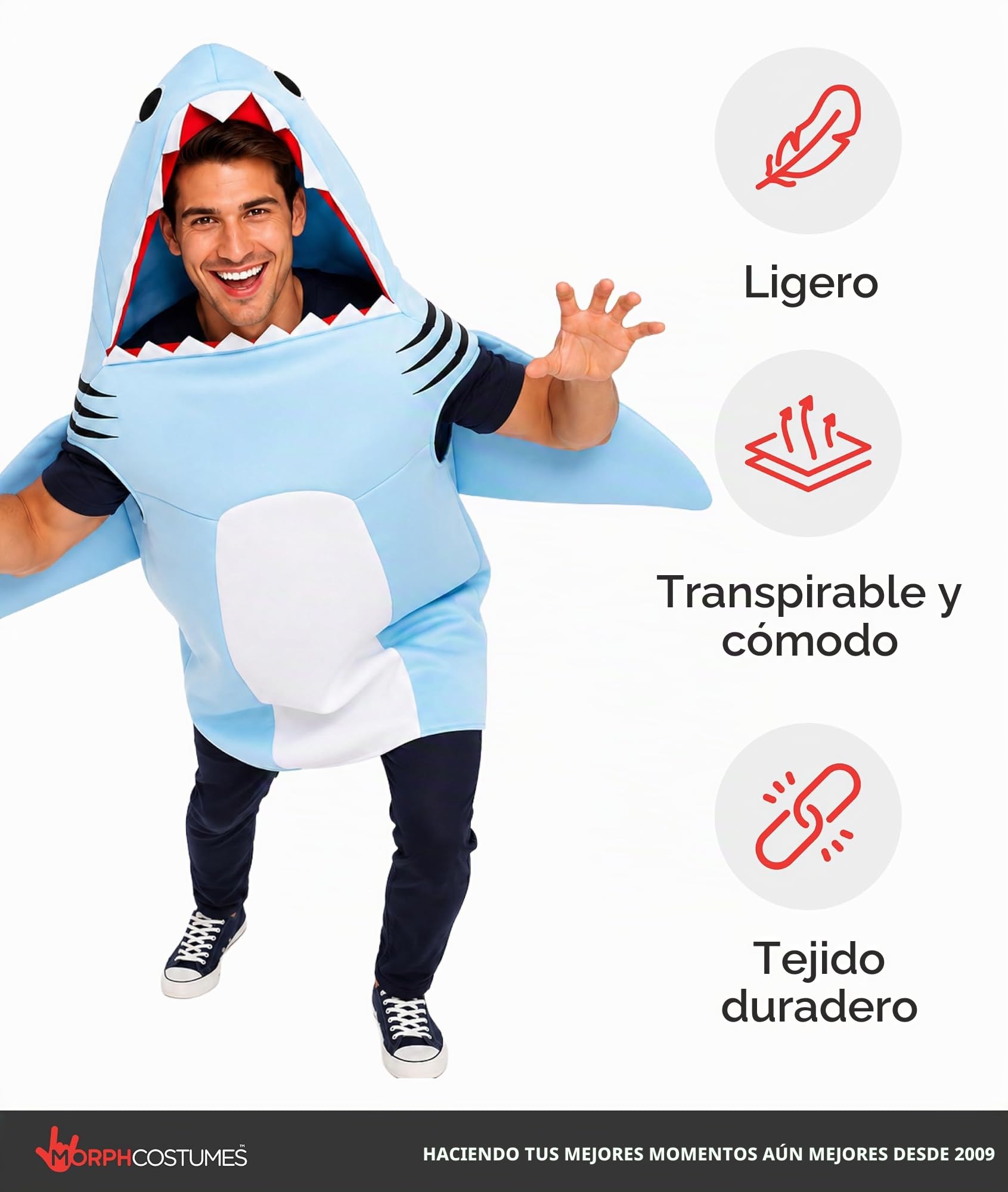 Fun Shack Disfraz Tiburon Hombre, Mono Halloween Hombre | Mono de Tiburón Azul, Capucha Integrada, Diseño de Cuerpo Entero, Perfecto para Halloween, Ideal para Cosplay