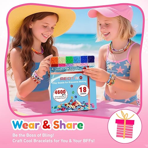 Vista 68 de Redtwo Kit de 23000 cuentas de arcilla para hacer pulseras de la amistad, 7 cajas de 144 colores, juego de cuentas Heishi de polímero plano